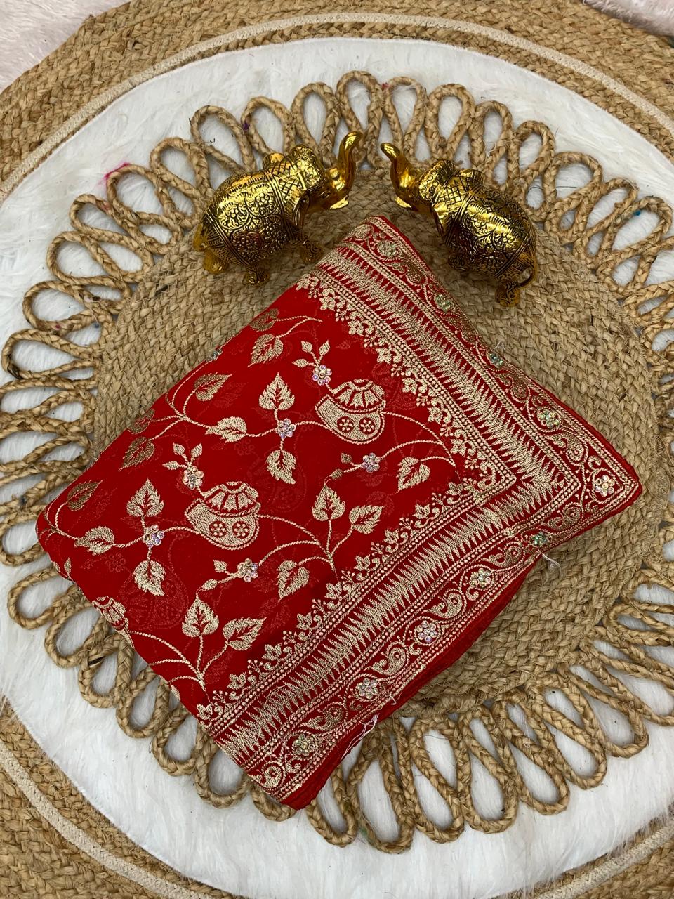 BS-SOBHAGYAWATI-RED SPEICAL RED COLOUR BLOOMING SAREE WITH JHAL DESIGN