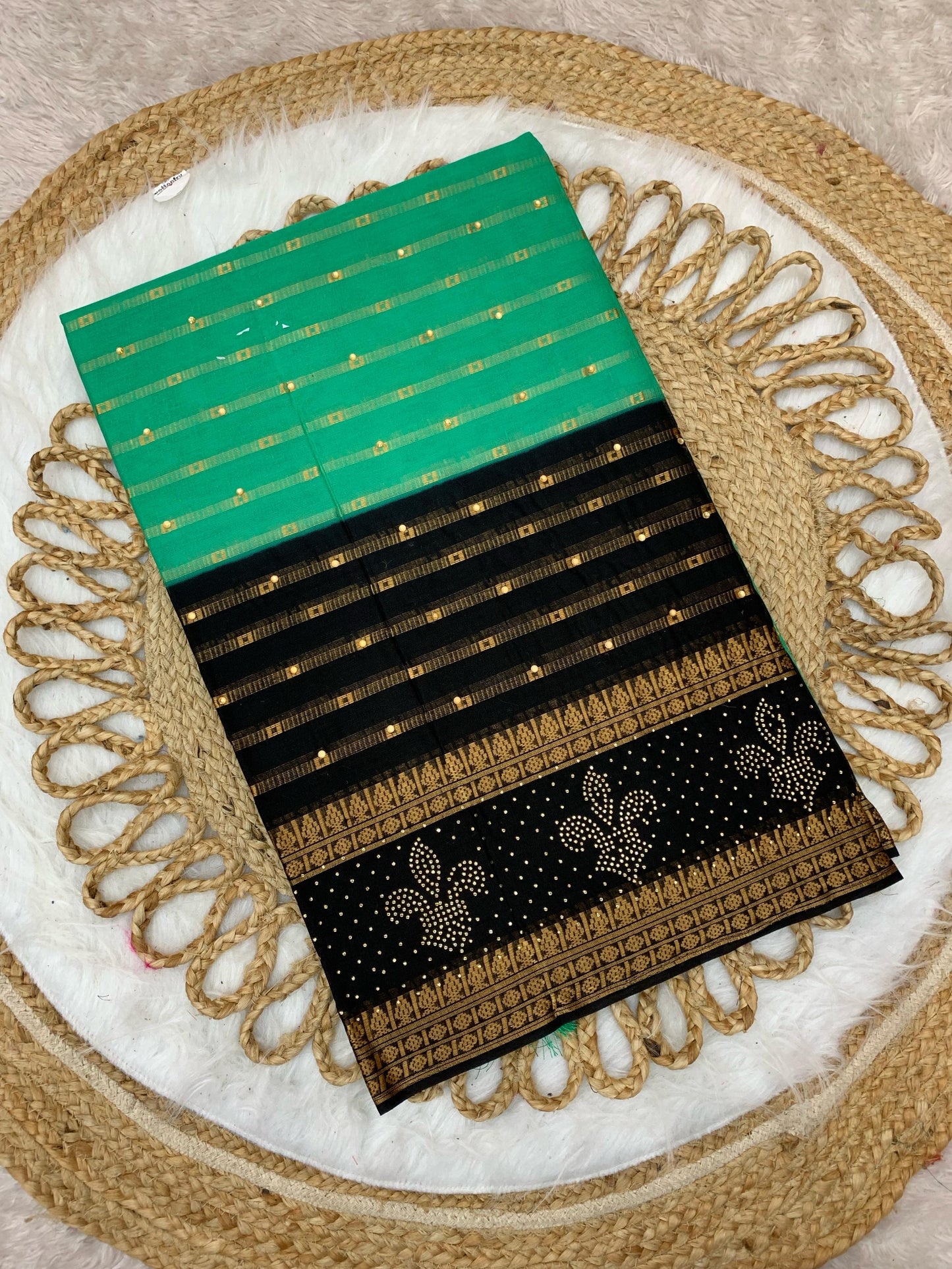 CT-NASHIBA SUTI COTTON SAREE WITH BEAUTIFUL PRINT WITH SIROSKI AND DIAMOND ALL OVER