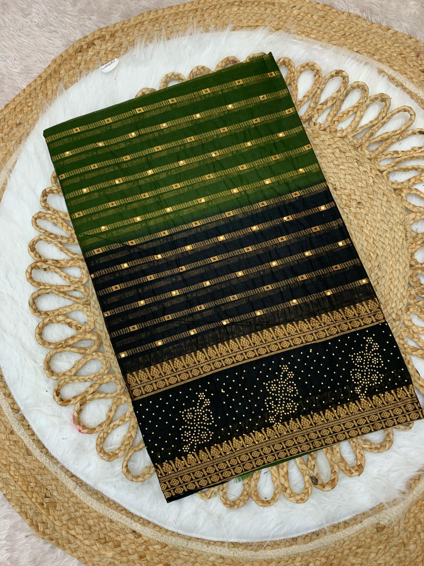 CT-NASHIBA SUTI COTTON SAREE WITH BEAUTIFUL PRINT WITH SIROSKI AND DIAMOND ALL OVER