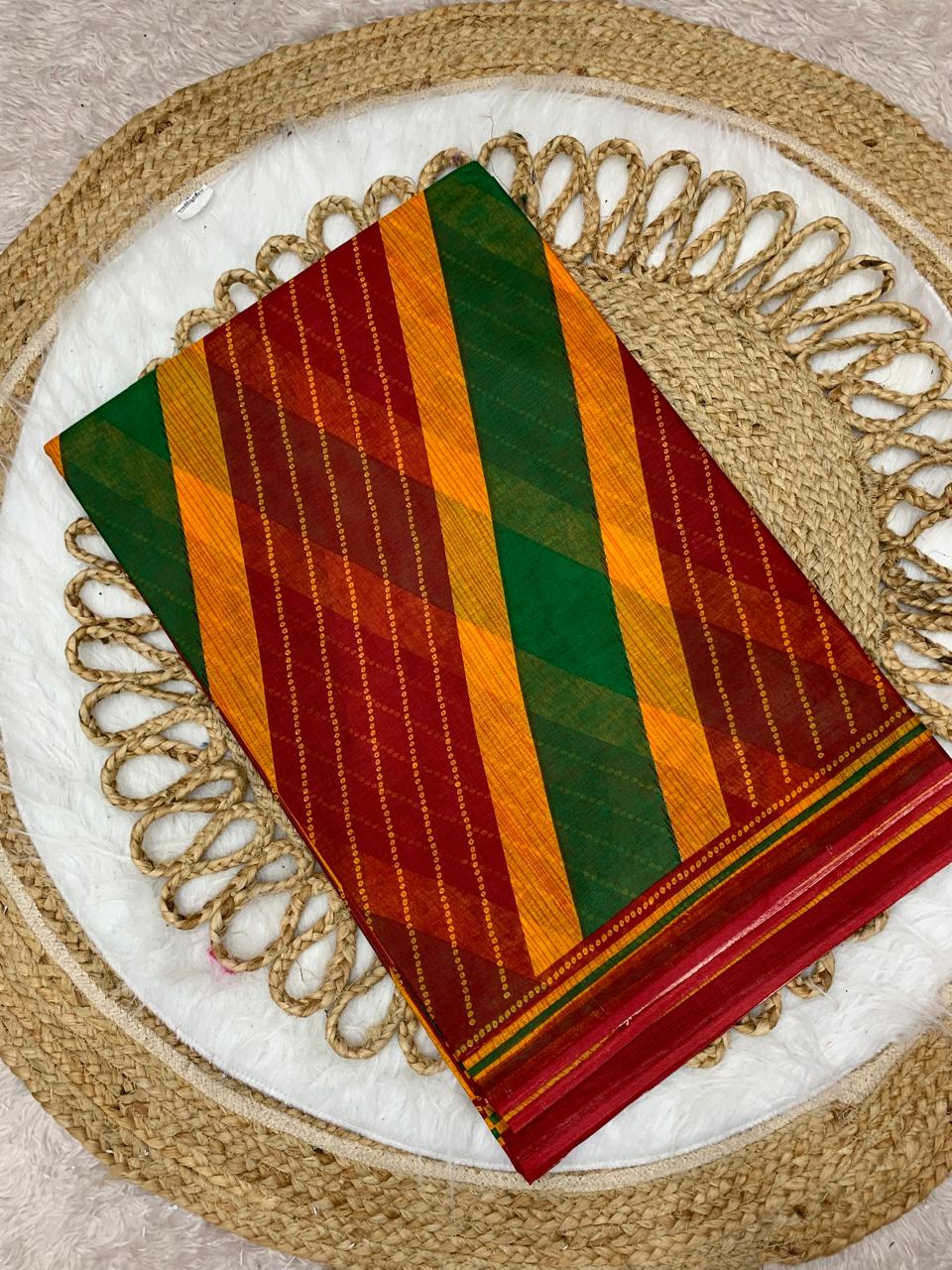 CT-RED GOLD CHUNRI PURE SUTI COTTON SAREE WITH BEAUTIFUL CHUNRI PRINTS
