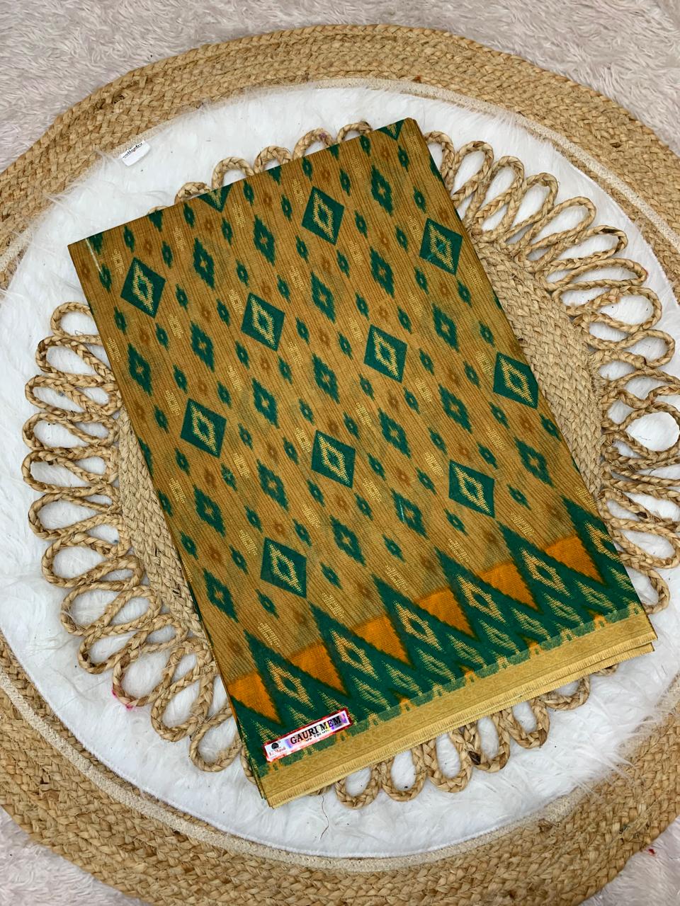 CT-GAURI PURE SUTI COTTON SAREE WITH BATIK PRINT WITH CHIKKO COLOUR COMMON