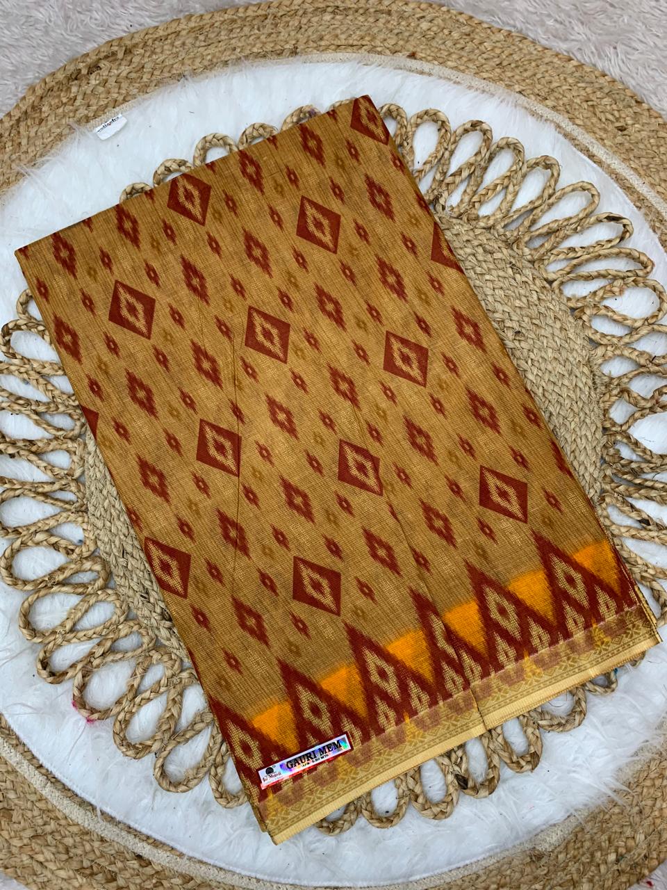 CT-GAURI PURE SUTI COTTON SAREE WITH BATIK PRINT WITH CHIKKO COLOUR COMMON