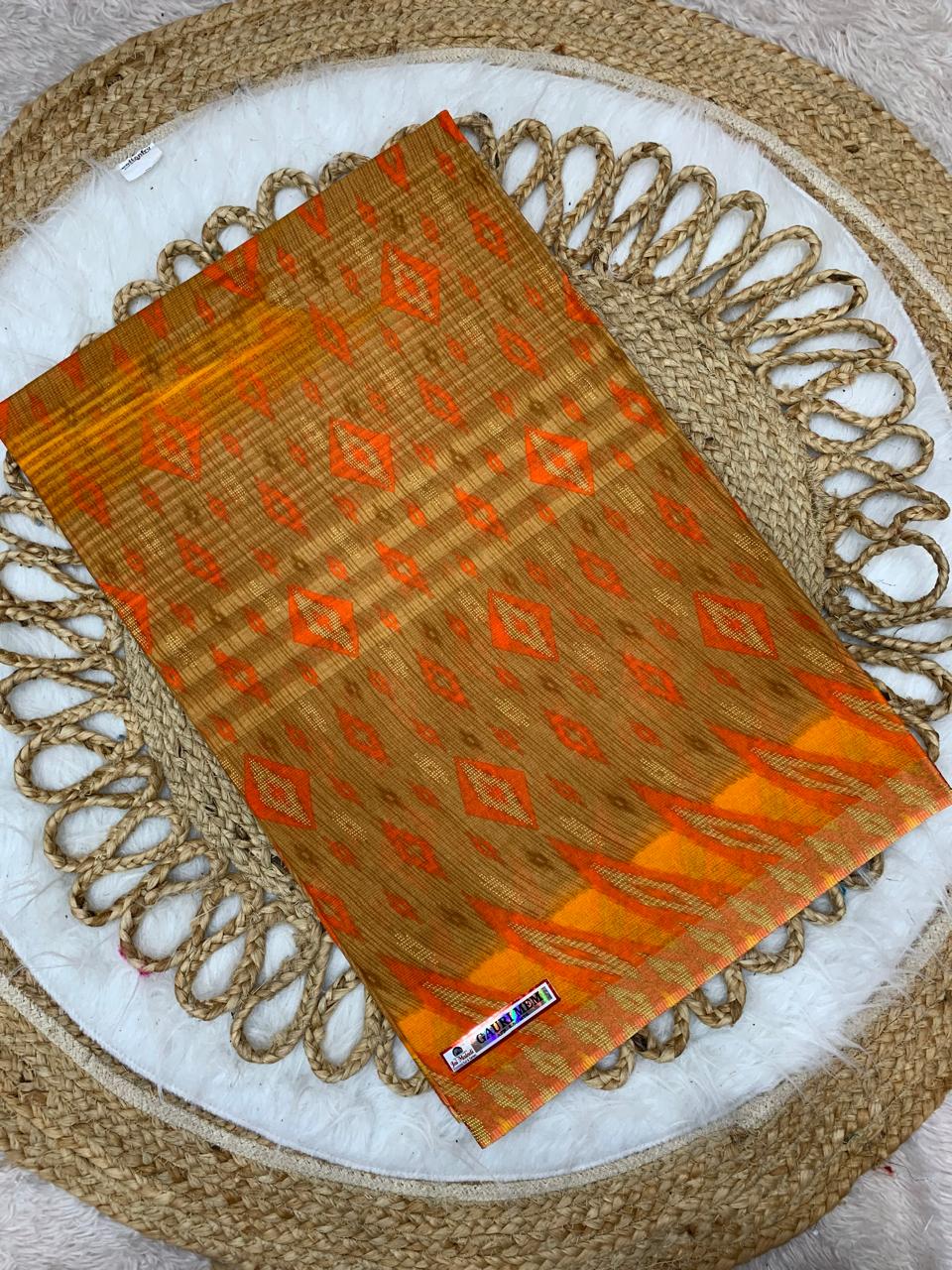 CT-GAURI PURE SUTI COTTON SAREE WITH BATIK PRINT WITH CHIKKO COLOUR COMMON