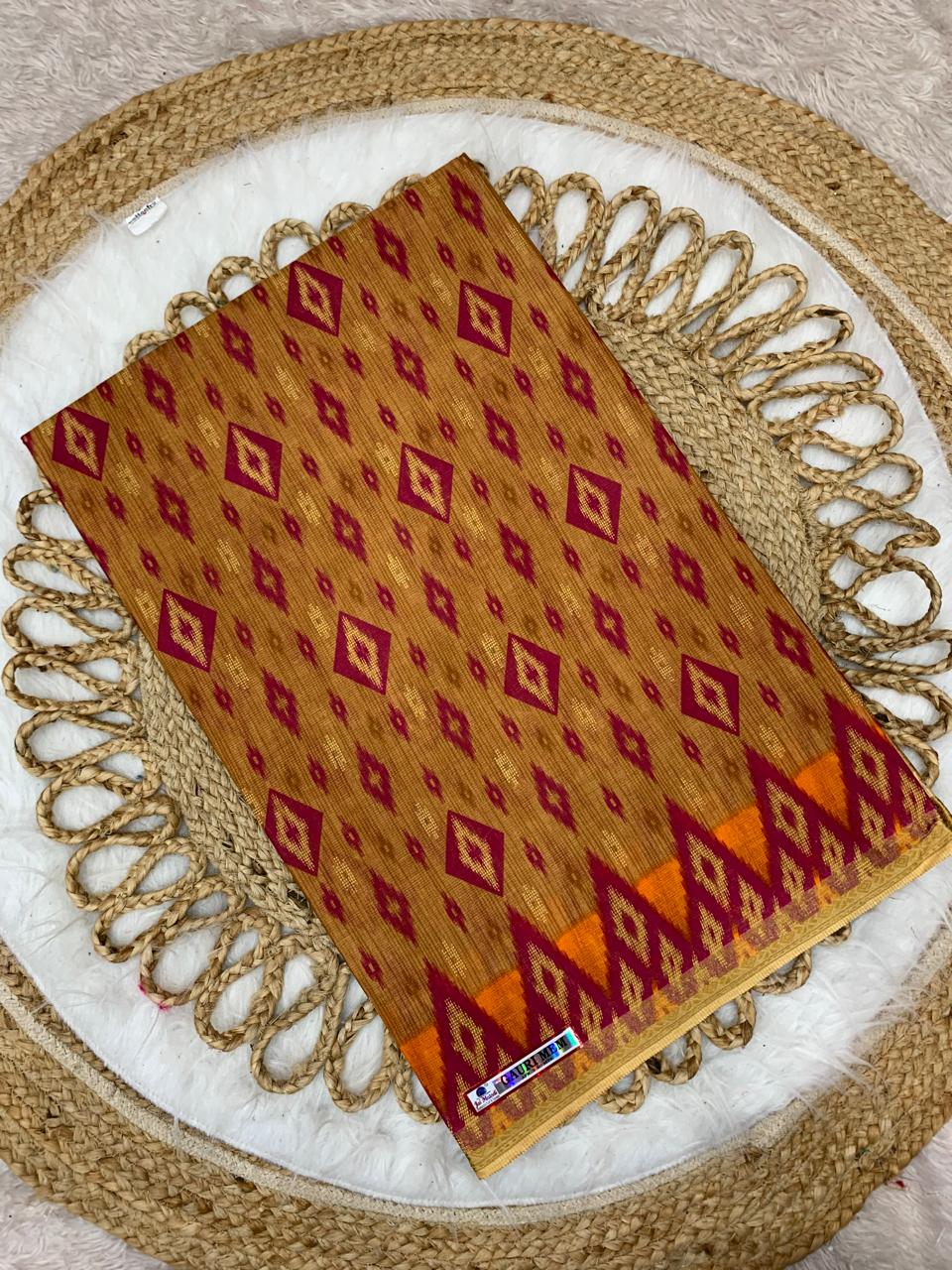 CT-GAURI PURE SUTI COTTON SAREE WITH BATIK PRINT WITH CHIKKO COLOUR COMMON