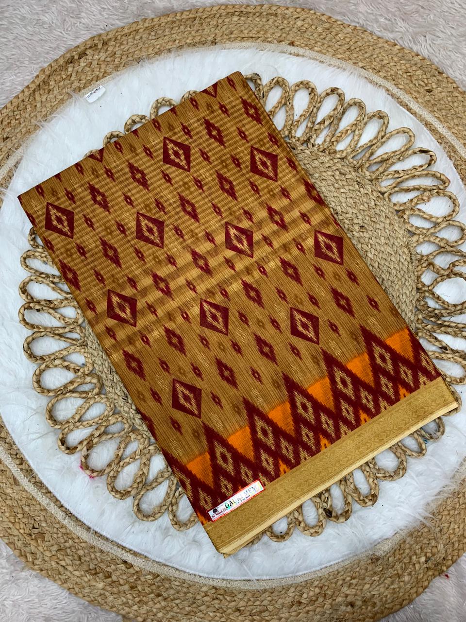 CT-GAURI PURE SUTI COTTON SAREE WITH BATIK PRINT WITH CHIKKO COLOUR COMMON