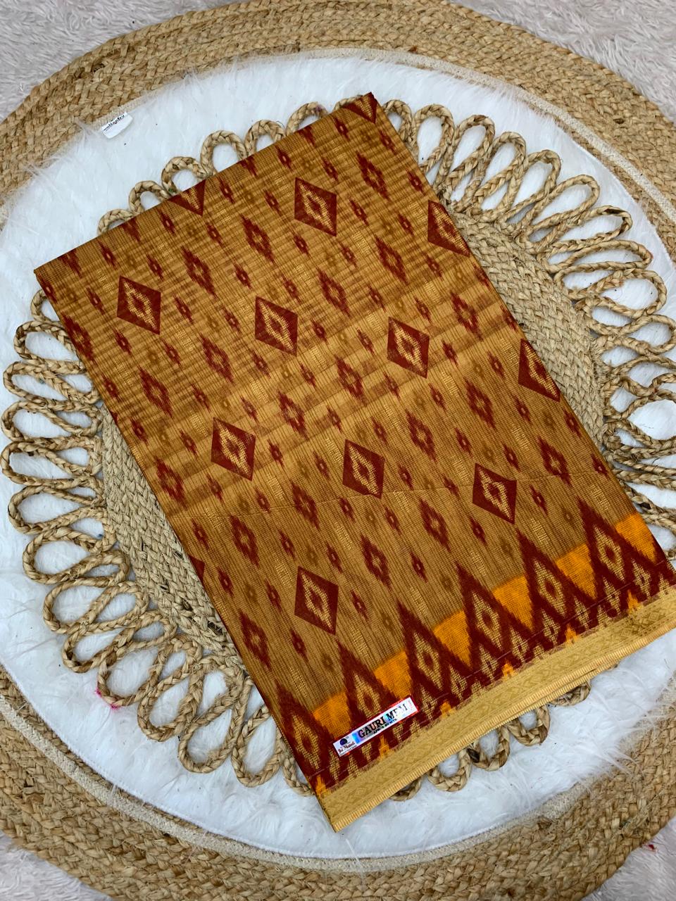 CT-GAURI PURE SUTI COTTON SAREE WITH BATIK PRINT WITH CHIKKO COLOUR COMMON
