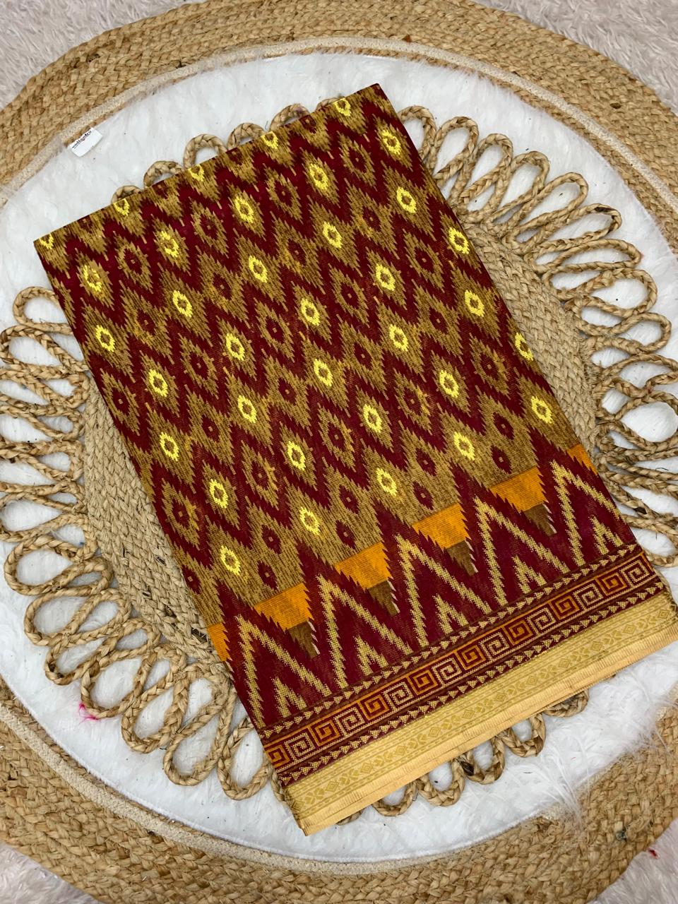 CT-KHEER CHURAM SUTI COTTON SAREE WITH BEAUTIFUL TRADITIONAL PRINT