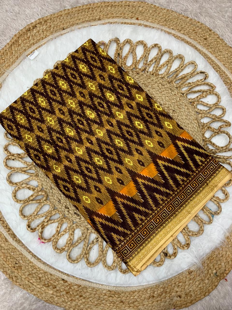 CT-KHEER CHURAM SUTI COTTON SAREE WITH BEAUTIFUL TRADITIONAL PRINT