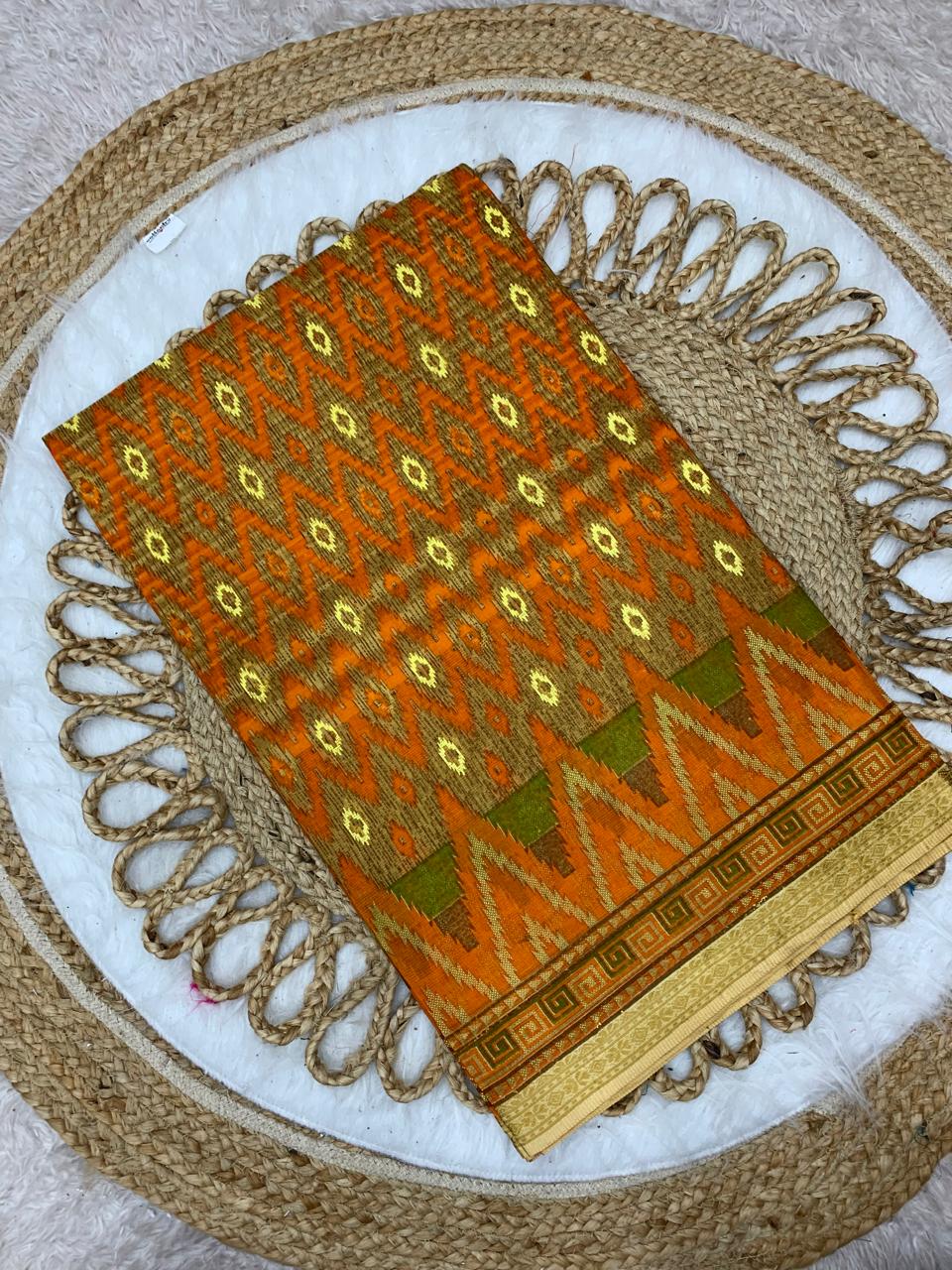 CT-KHEER CHURAM SUTI COTTON SAREE WITH BEAUTIFUL TRADITIONAL PRINT