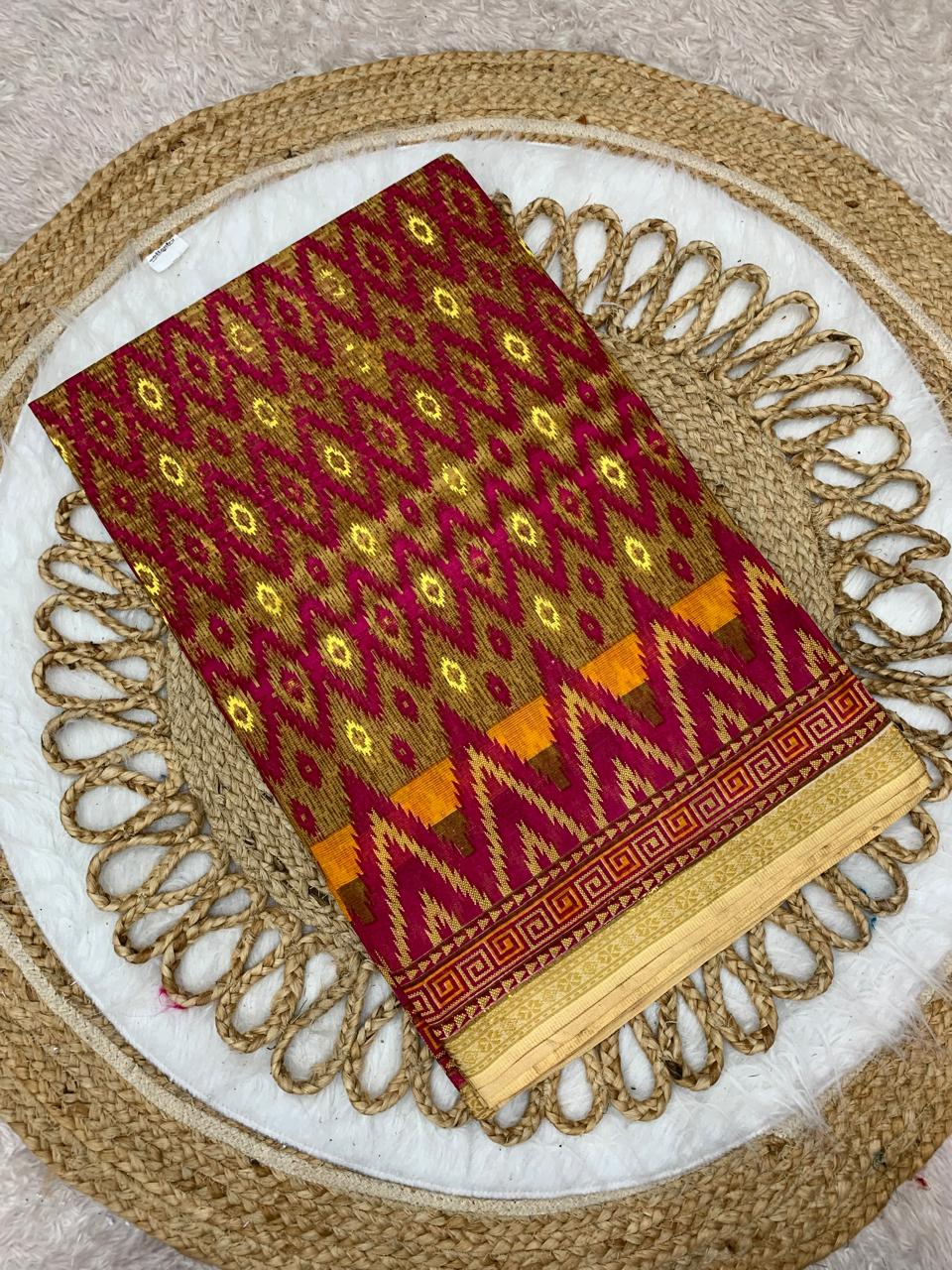 CT-KHEER CHURAM SUTI COTTON SAREE WITH BEAUTIFUL TRADITIONAL PRINT