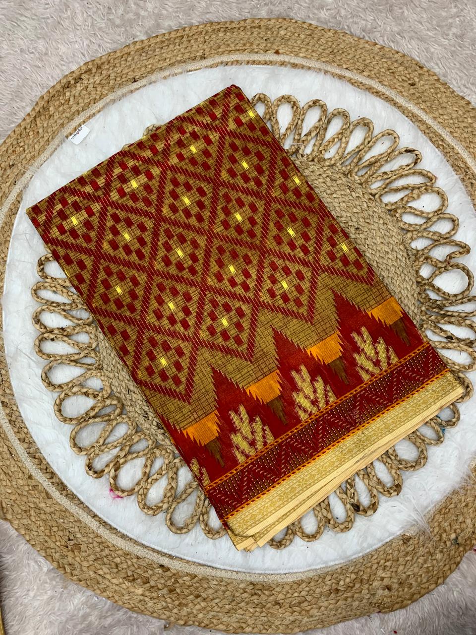 CT-KHEER CHURAM SUTI COTTON SAREE WITH BEAUTIFUL TRADITIONAL PRINT