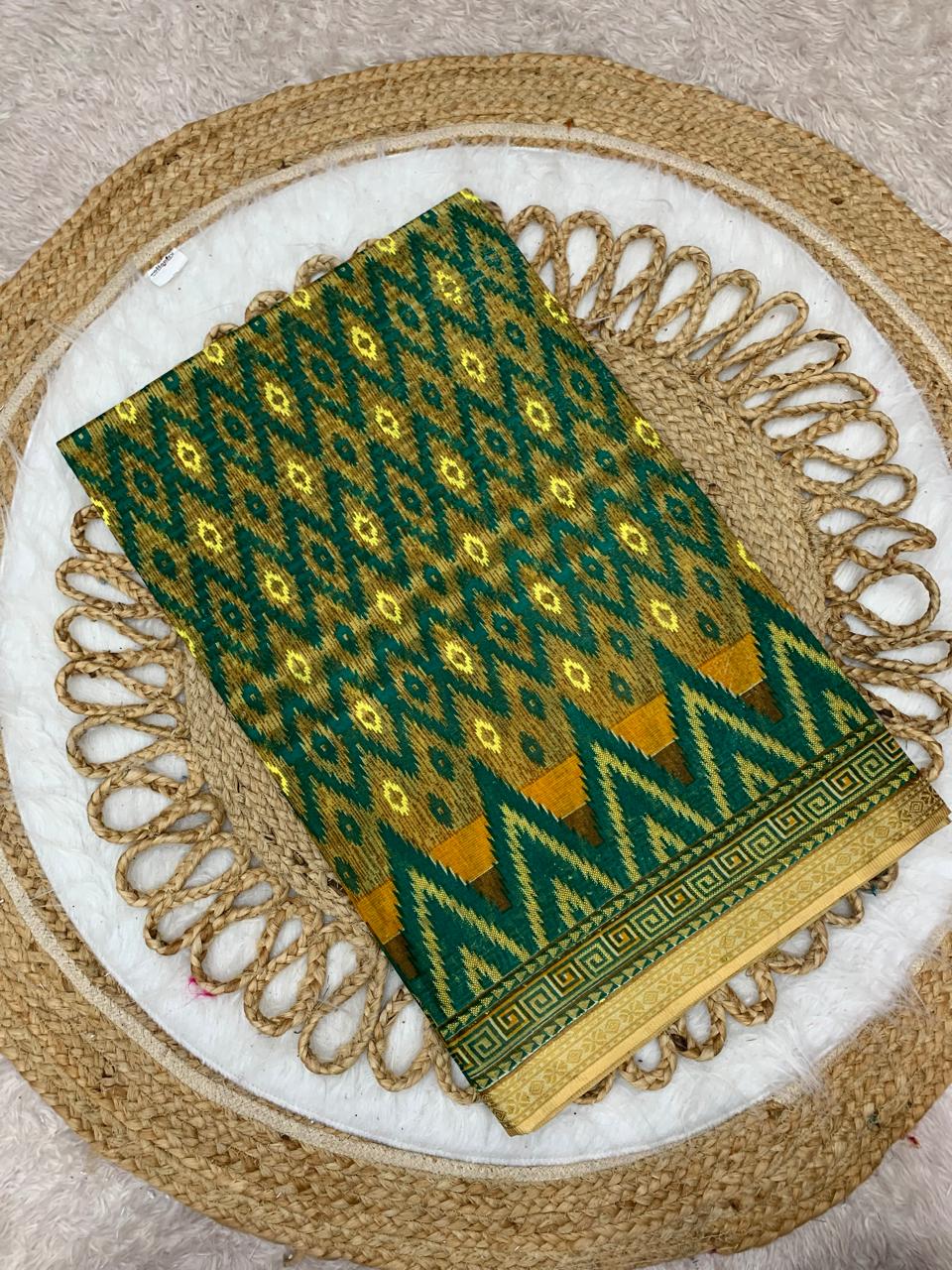 CT-KHEER CHURAM SUTI COTTON SAREE WITH BEAUTIFUL TRADITIONAL PRINT