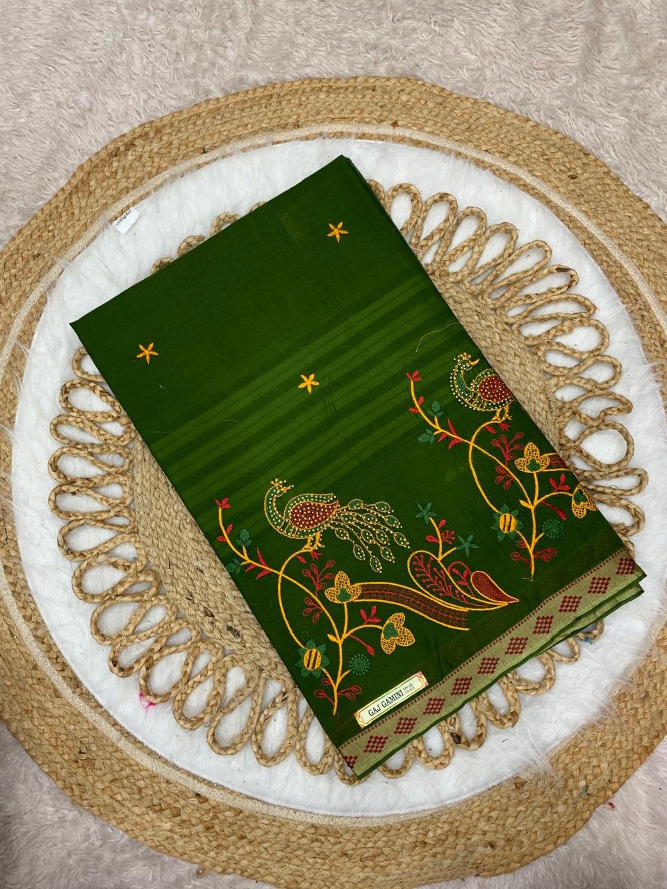 CT-GAJ GAMINI PURE SUTI COTTON SAREE WITH BEAUTIFUL HATHI DESIGNED WITH EMBORIDERY WORK