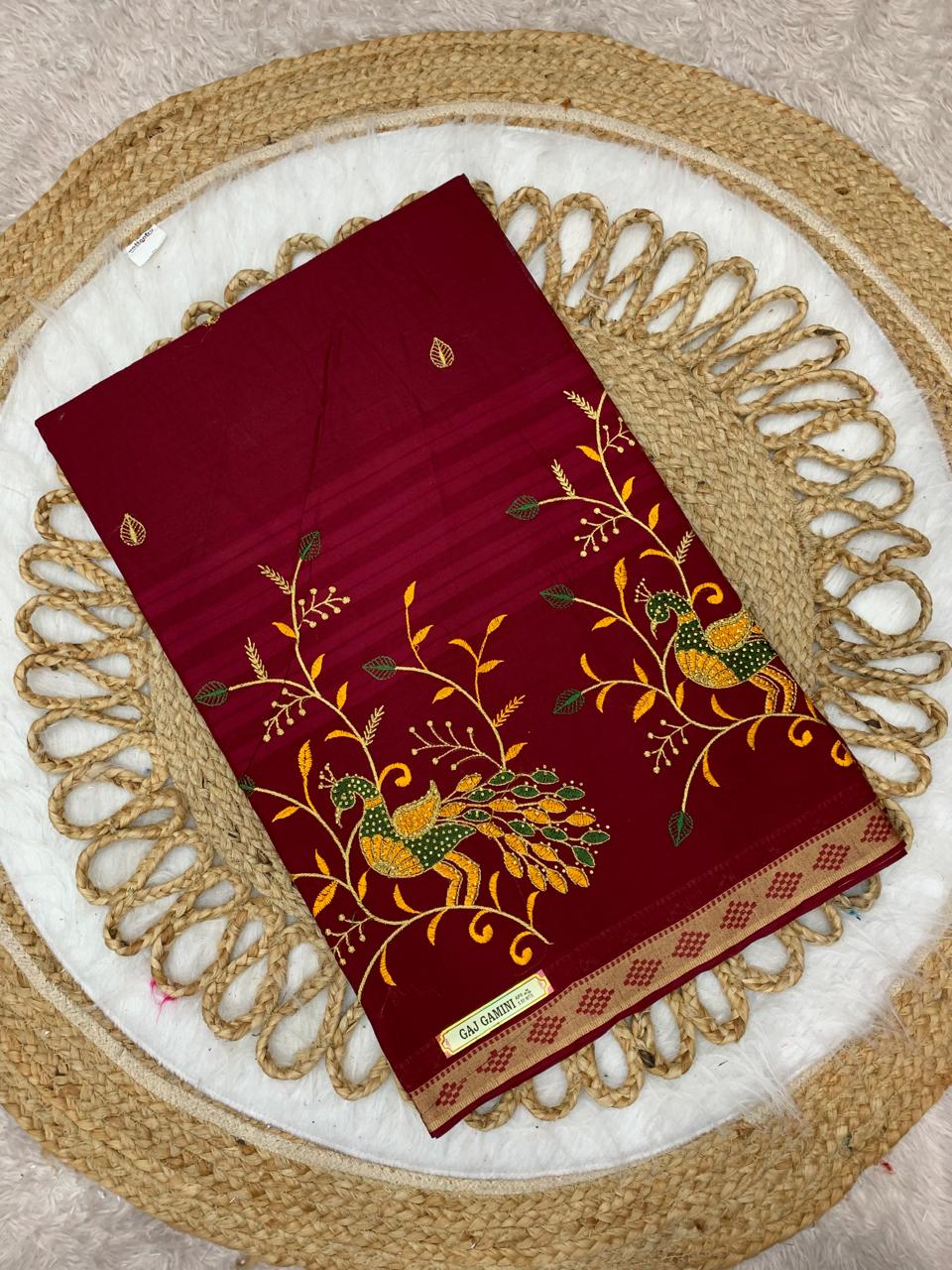 CT-GAJ GAMINI PURE SUTI COTTON SAREE WITH BEAUTIFUL HATHI DESIGNED WITH EMBORIDERY WORK