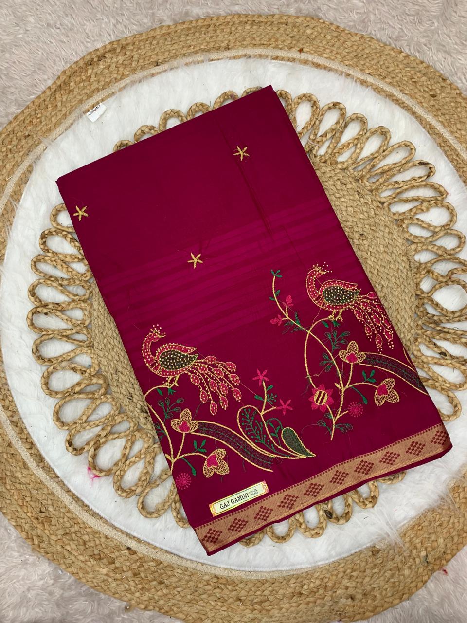 CT-GAJ GAMINI PURE SUTI COTTON SAREE WITH BEAUTIFUL HATHI DESIGNED WITH EMBORIDERY WORK