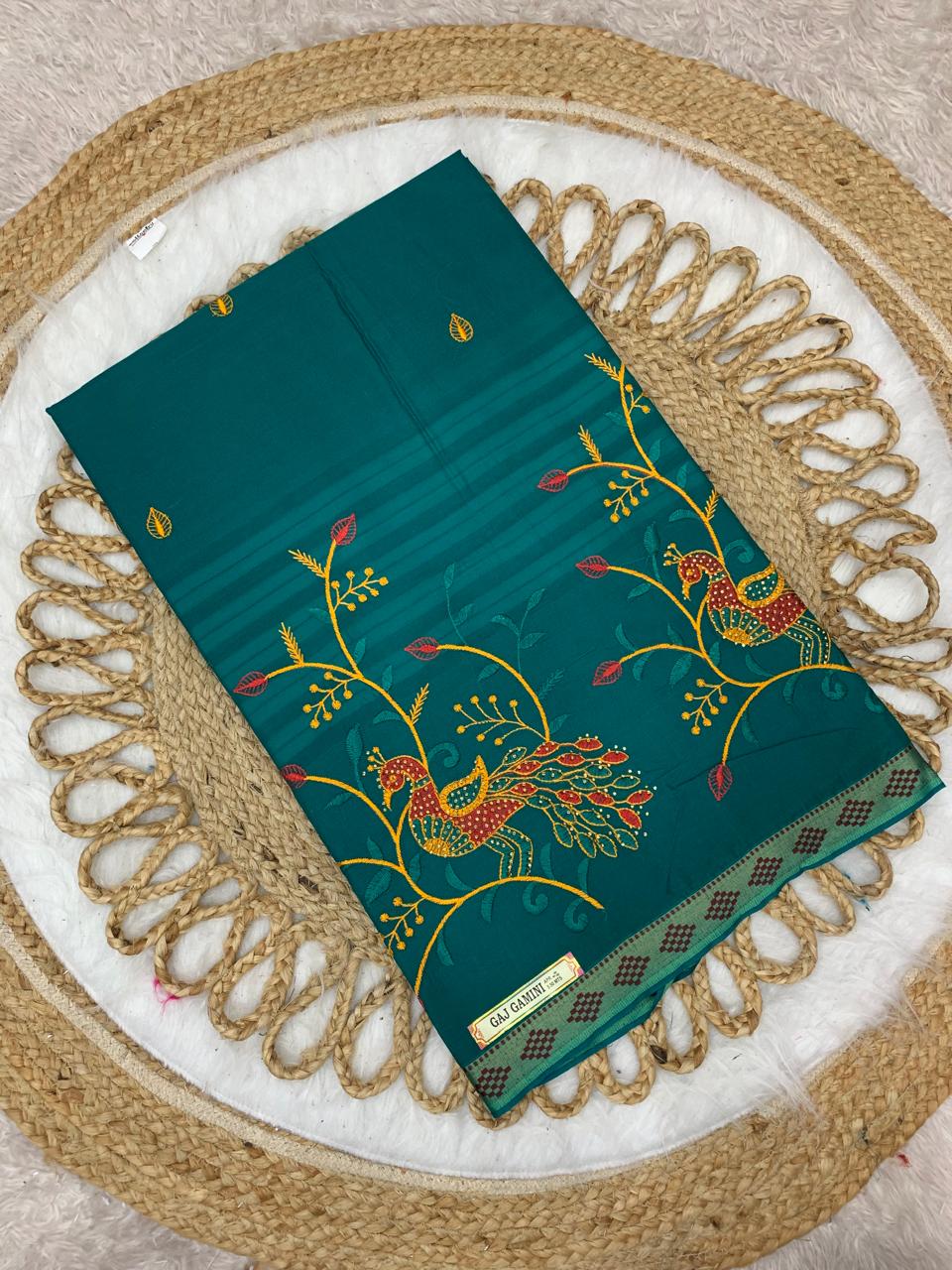 CT-GAJ GAMINI PURE SUTI COTTON SAREE WITH BEAUTIFUL HATHI DESIGNED WITH EMBORIDERY WORK