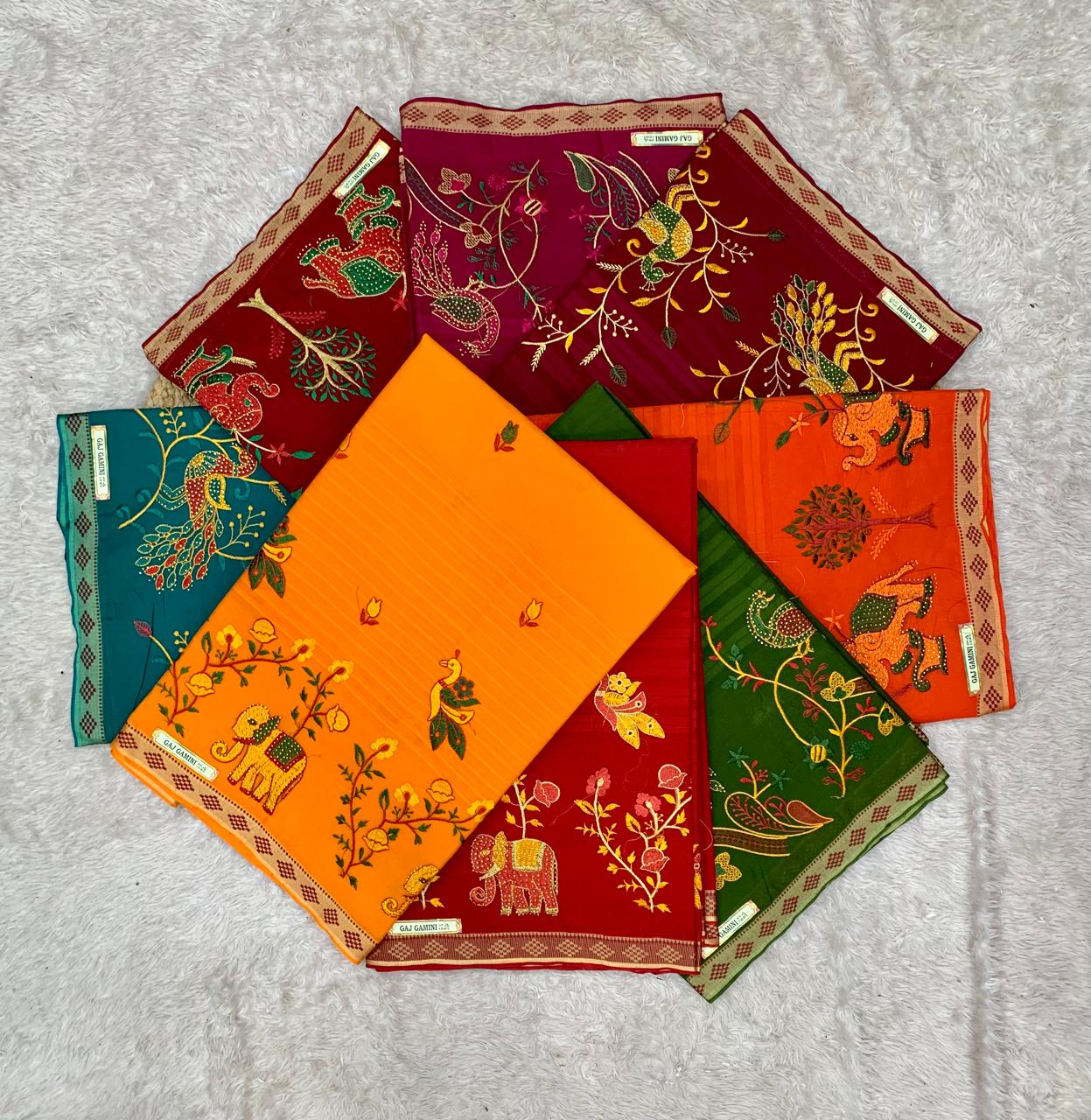 CT-GAJ GAMINI PURE SUTI COTTON SAREE WITH BEAUTIFUL HATHI DESIGNED WITH EMBORIDERY WORK