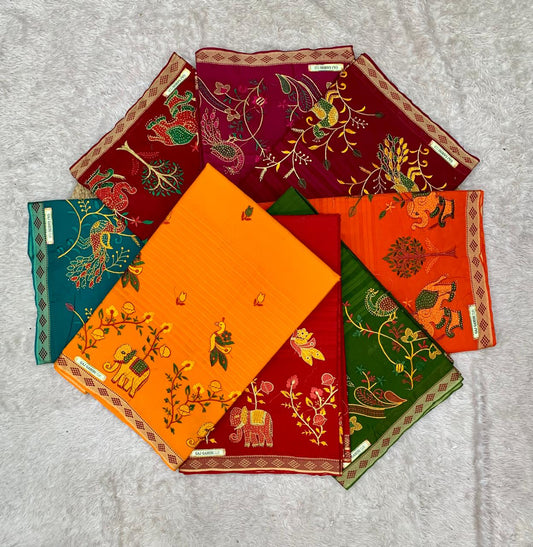 CT-GAJ GAMINI PURE SUTI COTTON SAREE WITH BEAUTIFUL HATHI DESIGNED WITH EMBORIDERY WORK