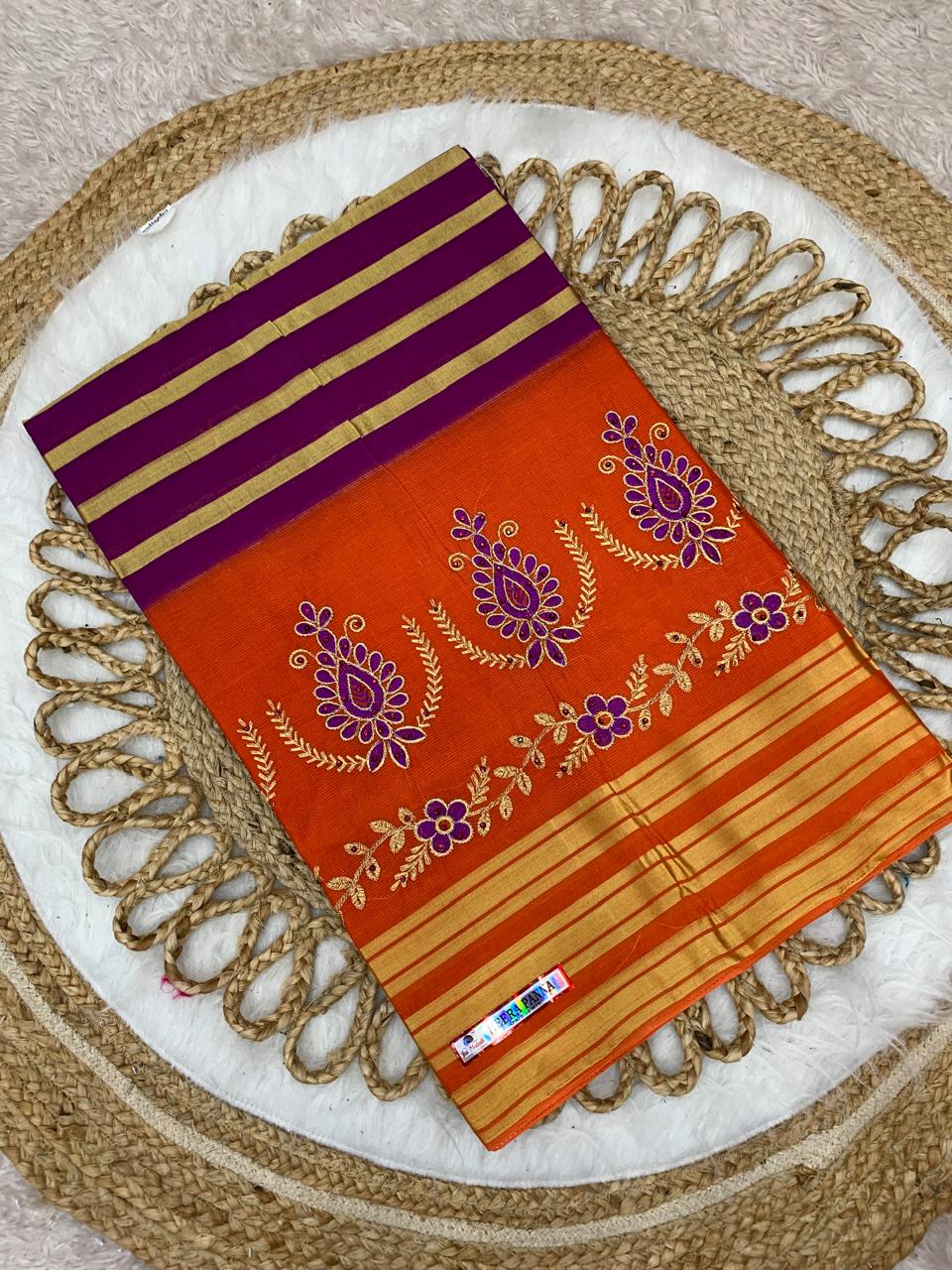 CT-HEERA PANNA PURE SUTI SAREE WITH BEAUTIFUL EMBORIDERY WORK
