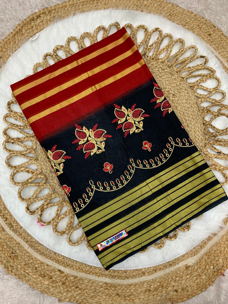 CT-HEERA PANNA PURE SUTI SAREE WITH BEAUTIFUL EMBORIDERY WORK