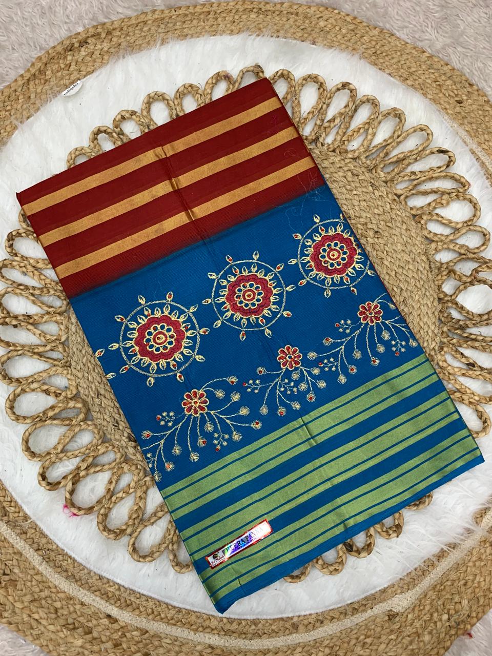 CT-HEERA PANNA PURE SUTI SAREE WITH BEAUTIFUL EMBORIDERY WORK