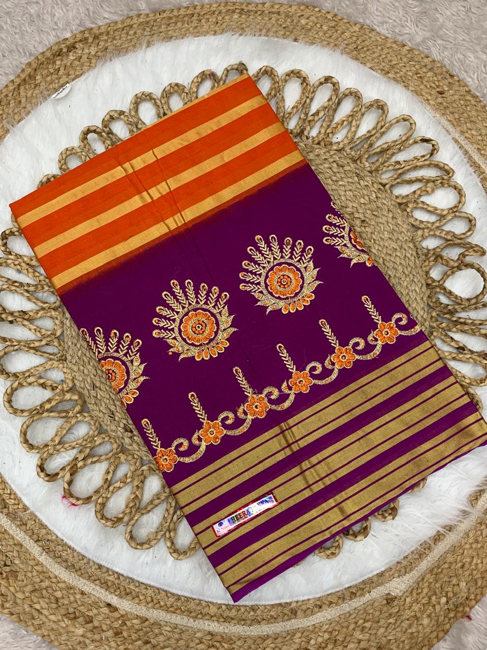 CT-HEERA PANNA PURE SUTI SAREE WITH BEAUTIFUL EMBORIDERY WORK