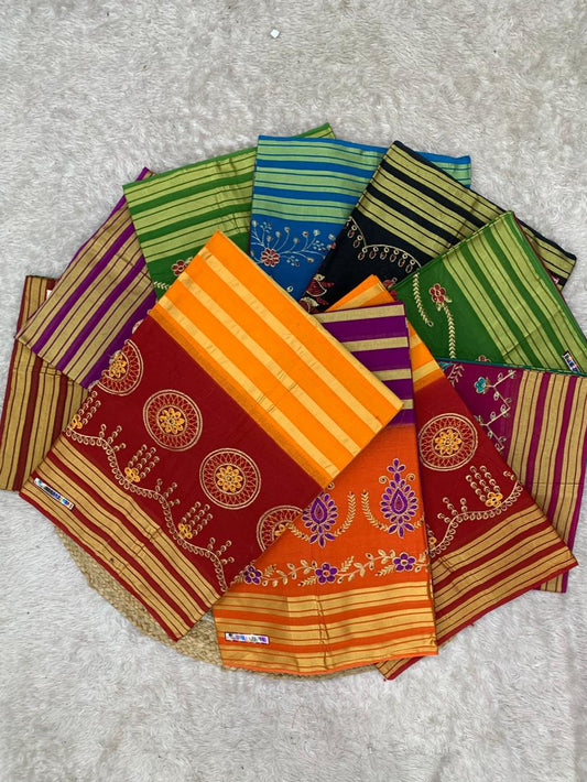 CT-HEERA PANNA PURE SUTI SAREE WITH BEAUTIFUL EMBORIDERY WORK