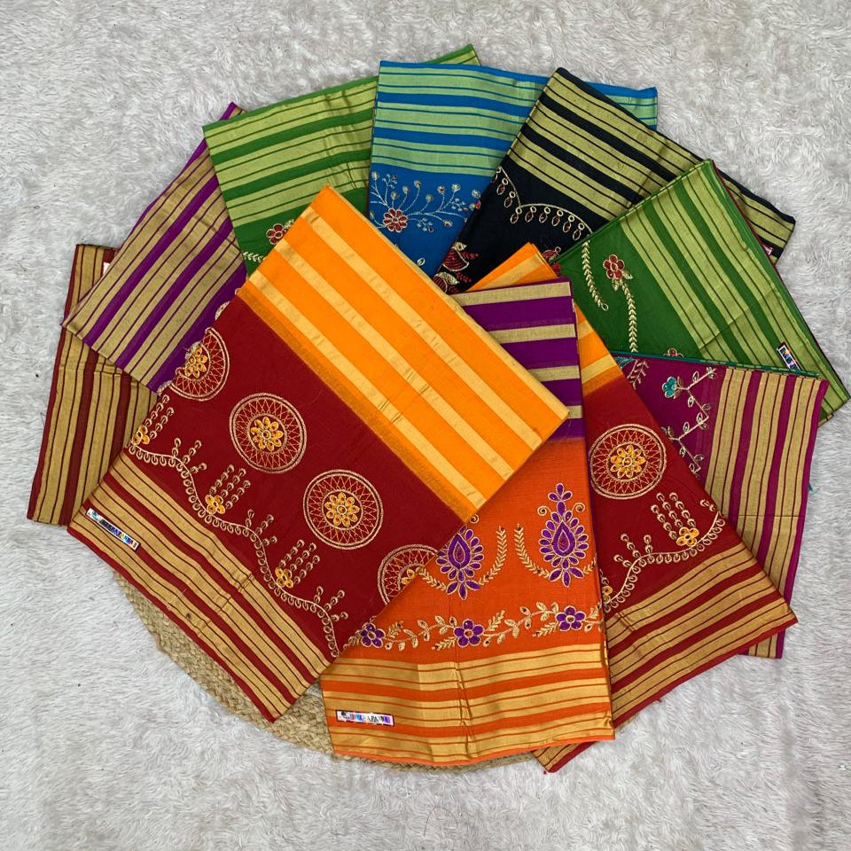 CT-HEERA PANNA PURE SUTI SAREE WITH BEAUTIFUL EMBORIDERY WORK