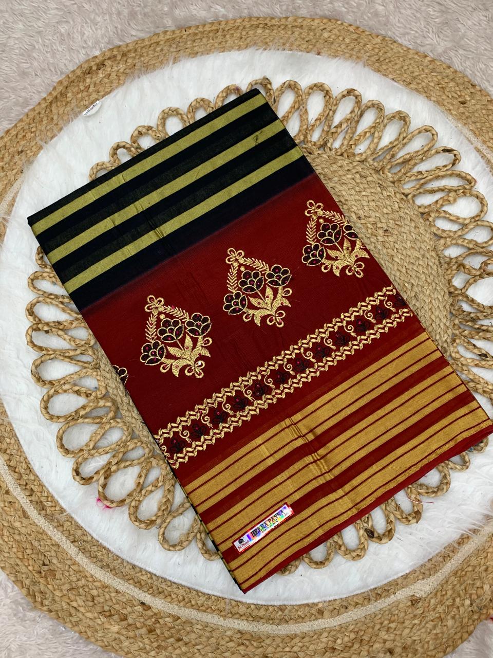 CT-HEERA PANNA PURE SUTI SAREE WITH BEAUTIFUL EMBORIDERY WORK