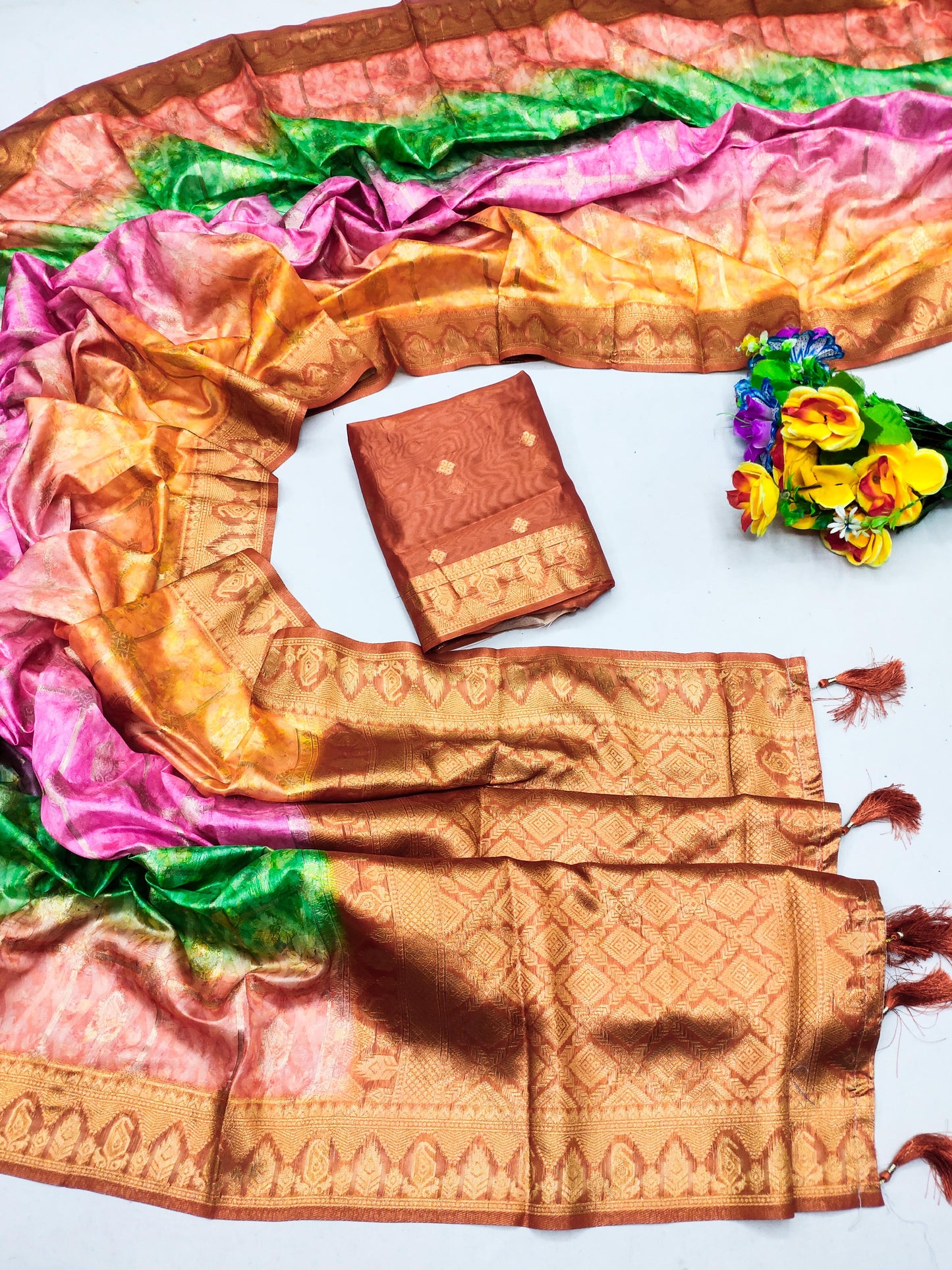 DP-Satrangi Premium Italian Crepe Silk Saree with Beautiful Digital Print and Tussels attached