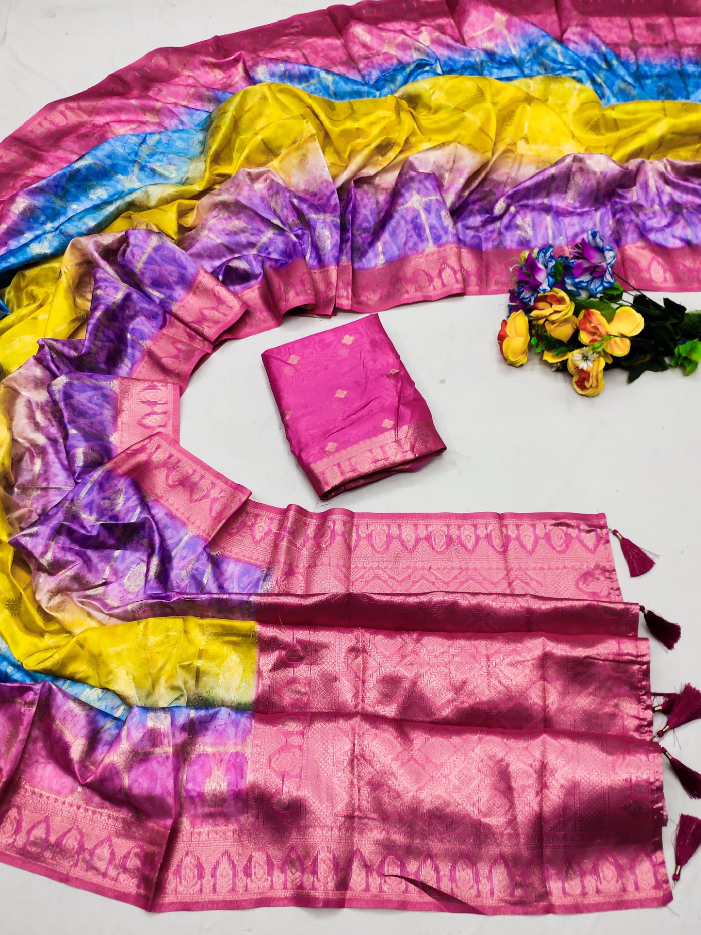 DP-Satrangi Premium Italian Crepe Silk Saree with Beautiful Digital Print and Tussels attached