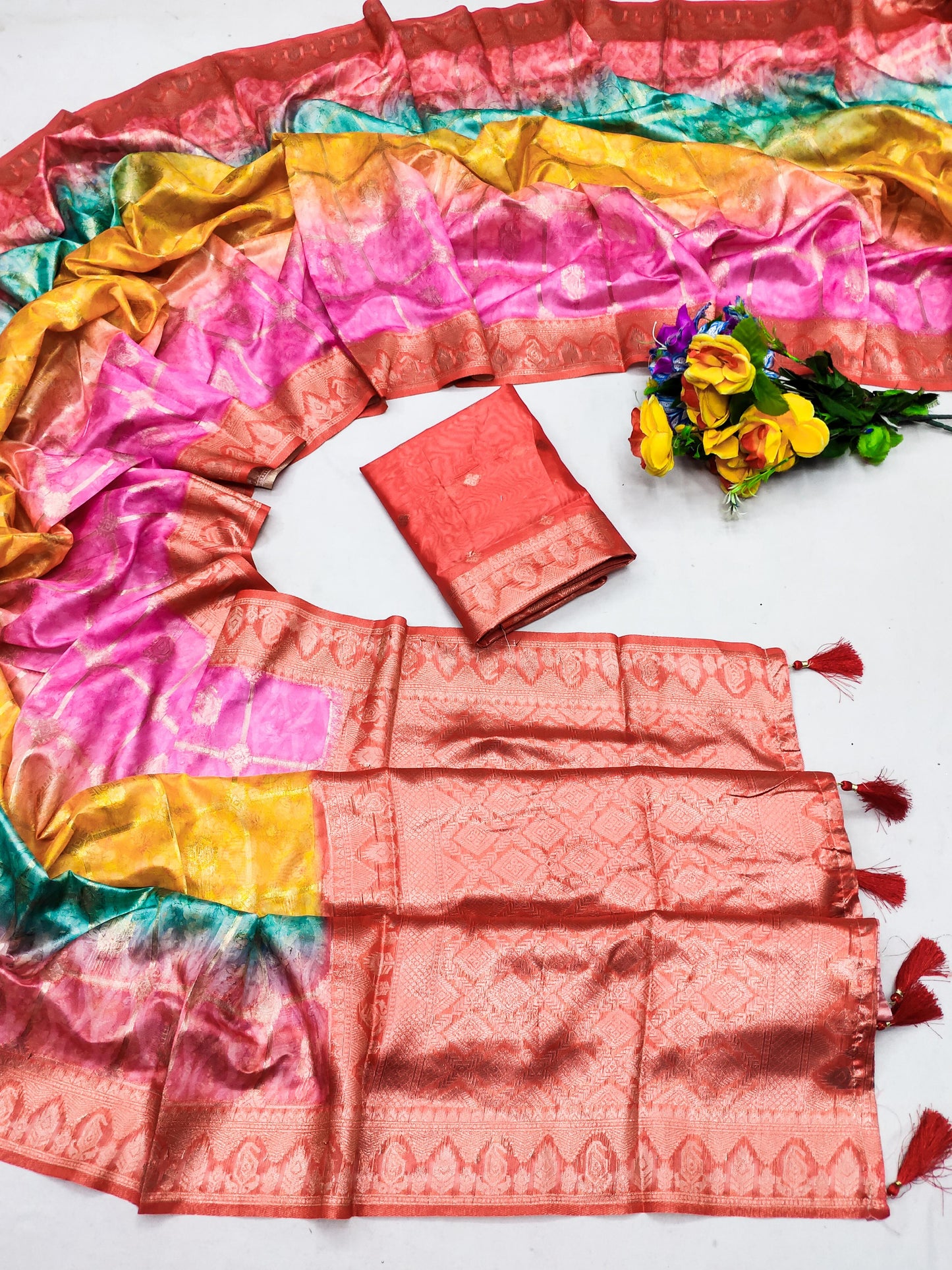 DP-Satrangi Premium Italian Crepe Silk Saree with Beautiful Digital Print and Tussels attached