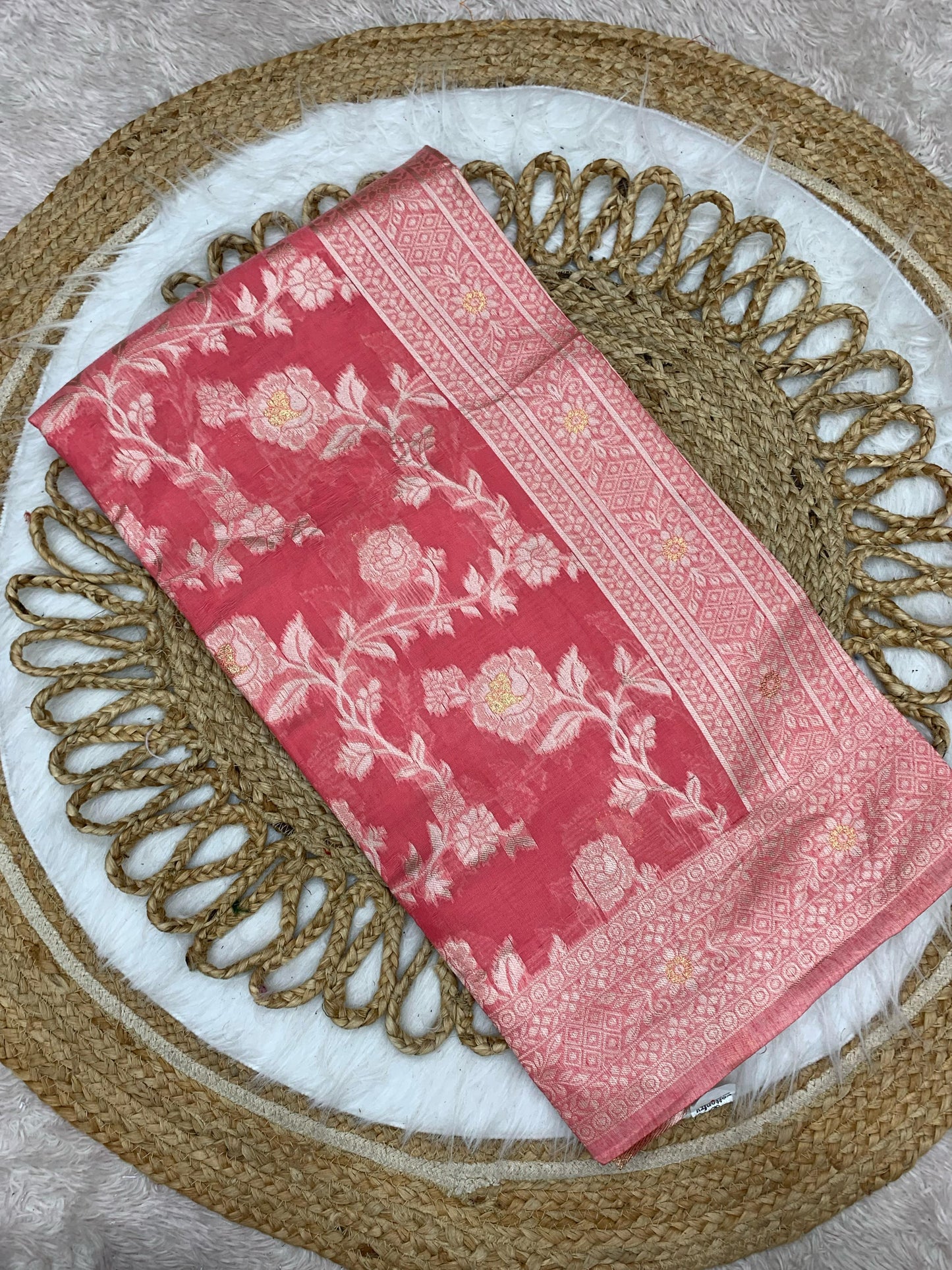 CT-MANGAL SPUN COTTON SAREE WITH MX JAREE JHAL WEAVING DESIGN WITH TASSELS ATTACHED ON PALLU