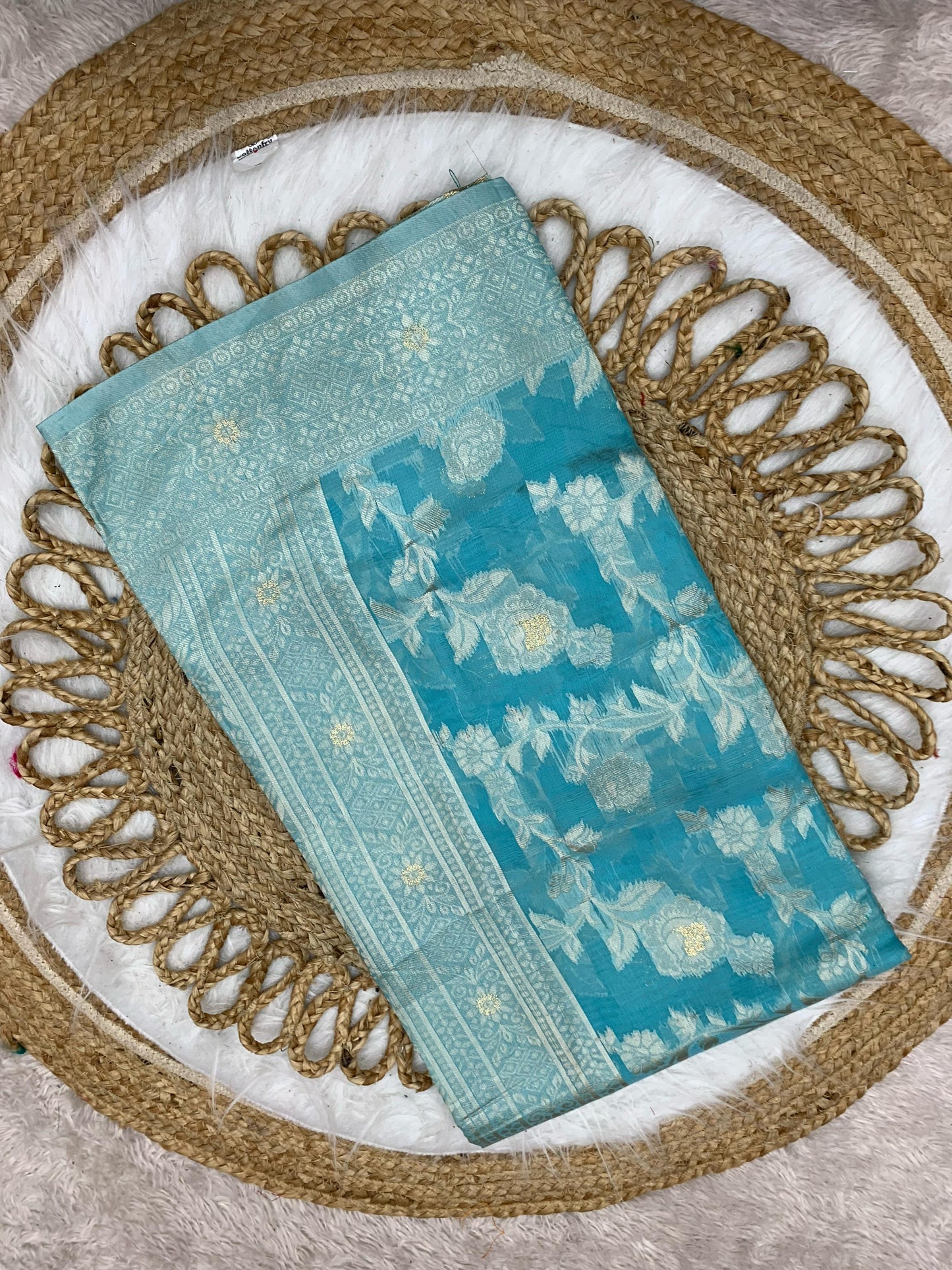 CT-MANGAL SPUN COTTON SAREE WITH MX JAREE JHAL WEAVING DESIGN WITH TASSELS ATTACHED ON PALLU