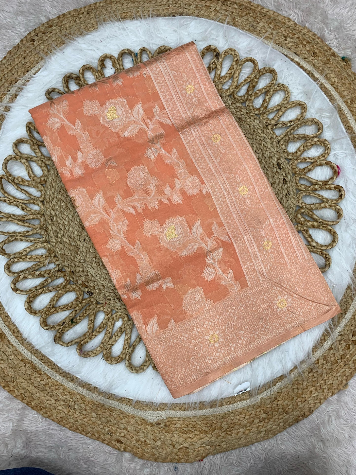 CT-MANGAL SPUN COTTON SAREE WITH MX JAREE JHAL WEAVING DESIGN WITH TASSELS ATTACHED ON PALLU