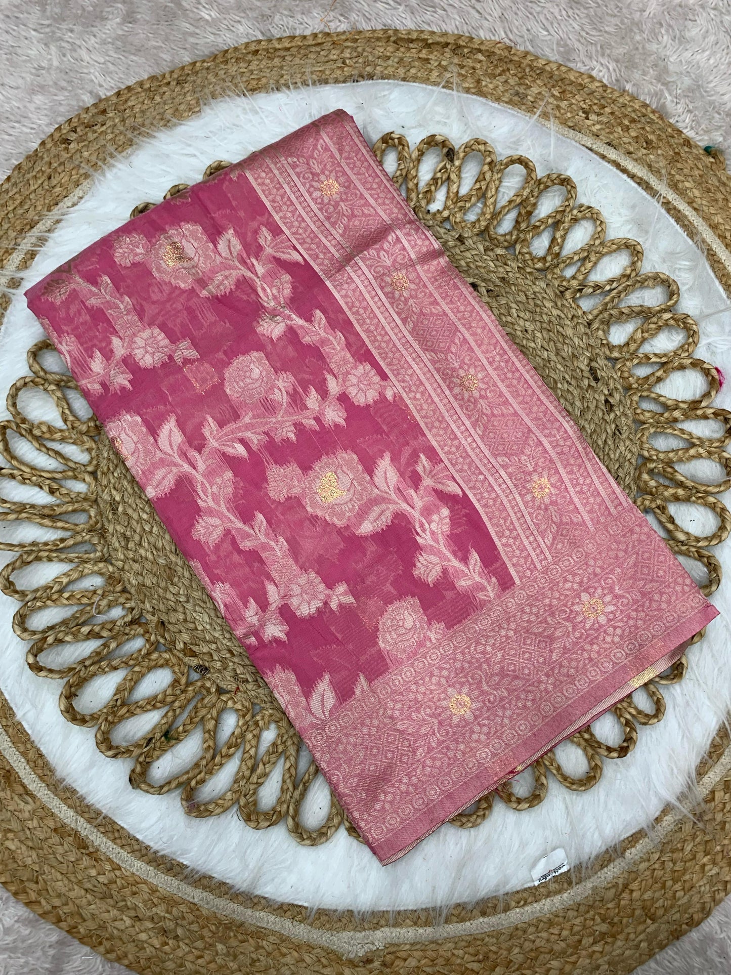 CT-MANGAL SPUN COTTON SAREE WITH MX JAREE JHAL WEAVING DESIGN WITH TASSELS ATTACHED ON PALLU