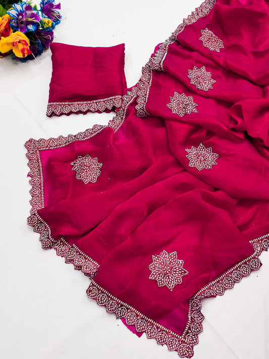 DF-MANNAT RICH CHIFFON FENDY SOFT FABRIC ALPNG WITH BEADS HAND WORK RICH BORDER LOOK