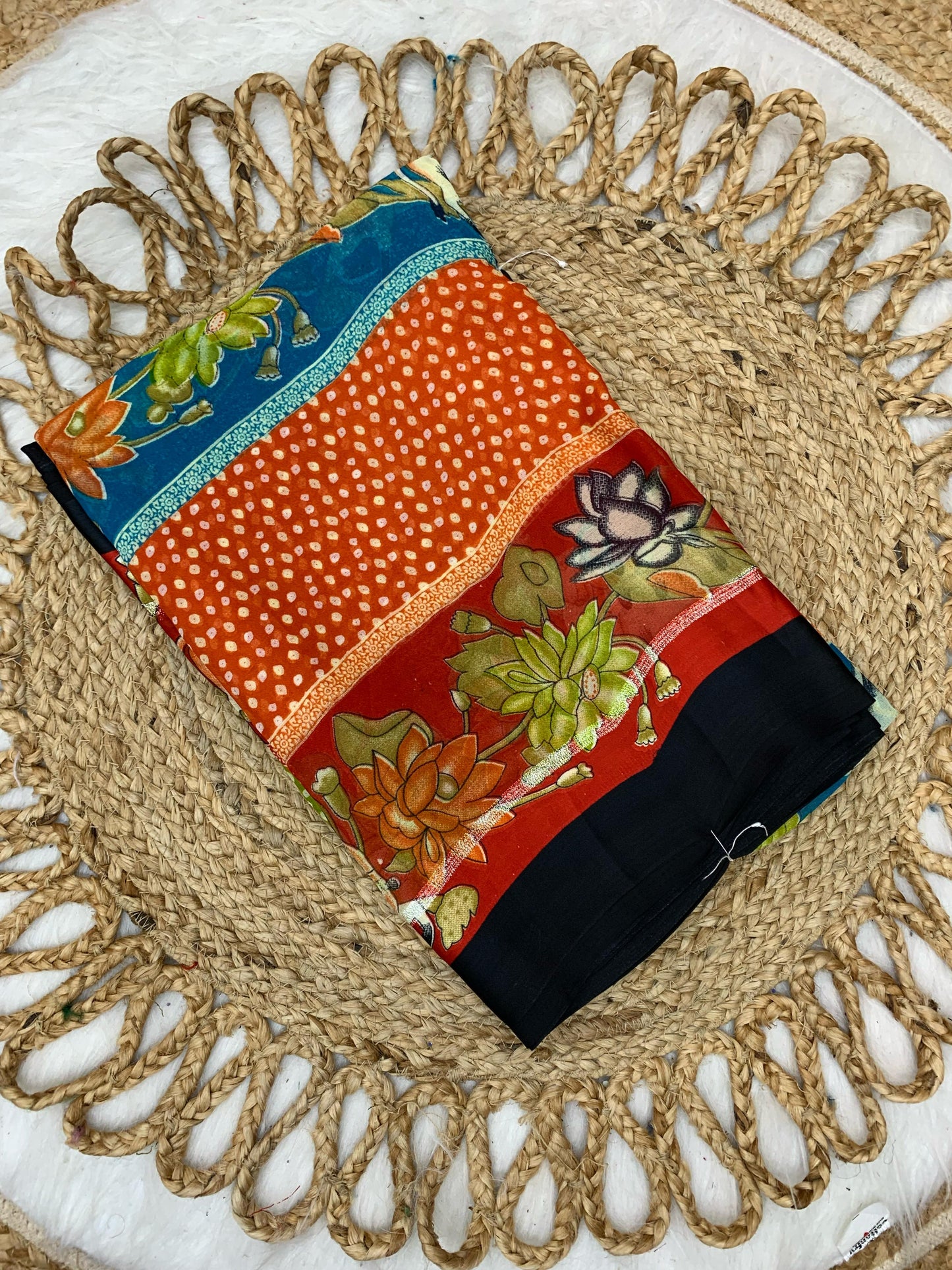 CP-7070 SATIN MOSS SAREE WITH COW AND KALAMKARI DESIGN WITH MOSS PATTA SOFT FEEL SAREE