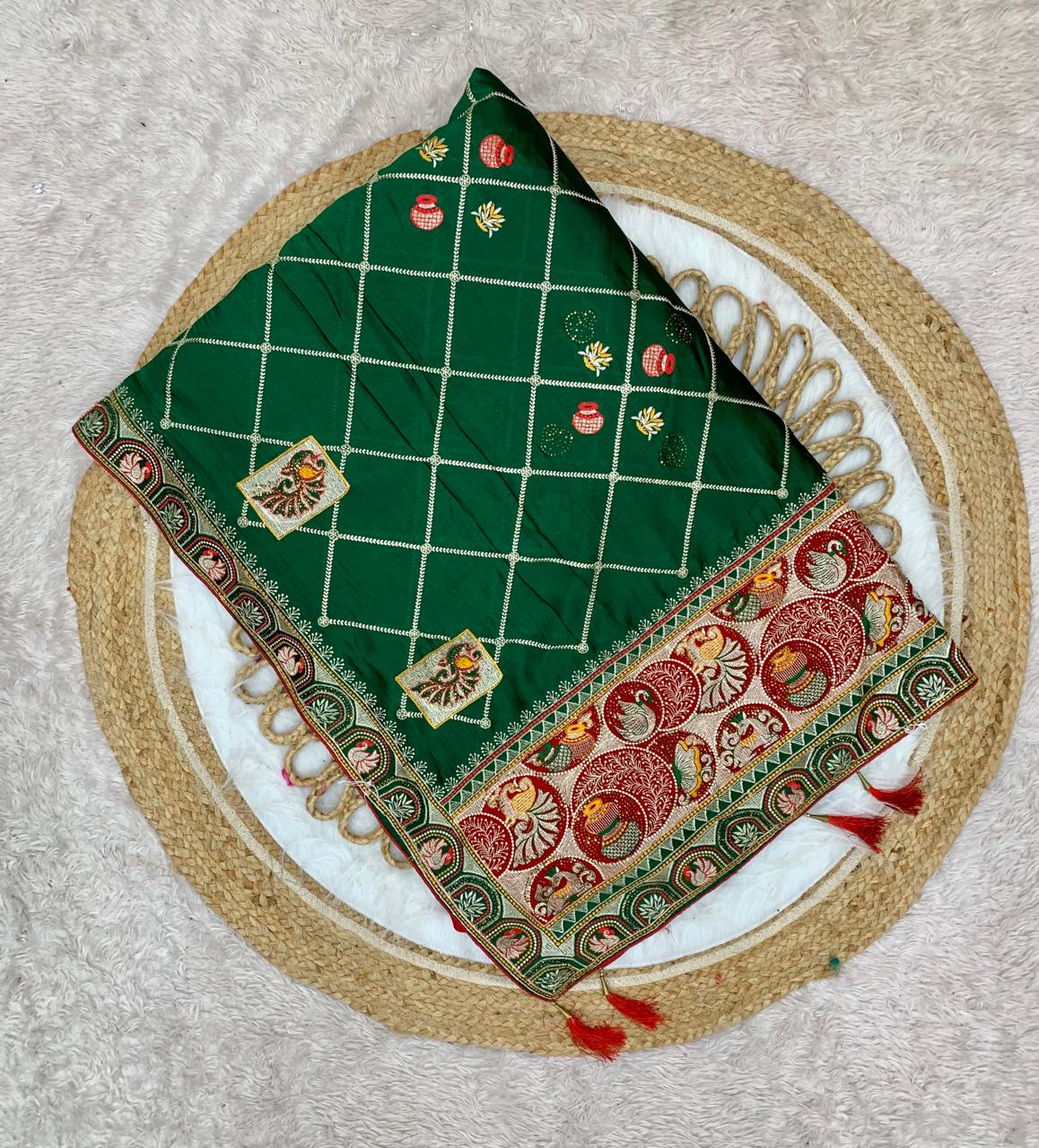 BS-PANCH-MAHA VICHITRA SILK WITH GHARCHOLA DESIGN WITH HEAVY PALLU WITH DIAMOND WORK ALL OVER WITH TASSELS