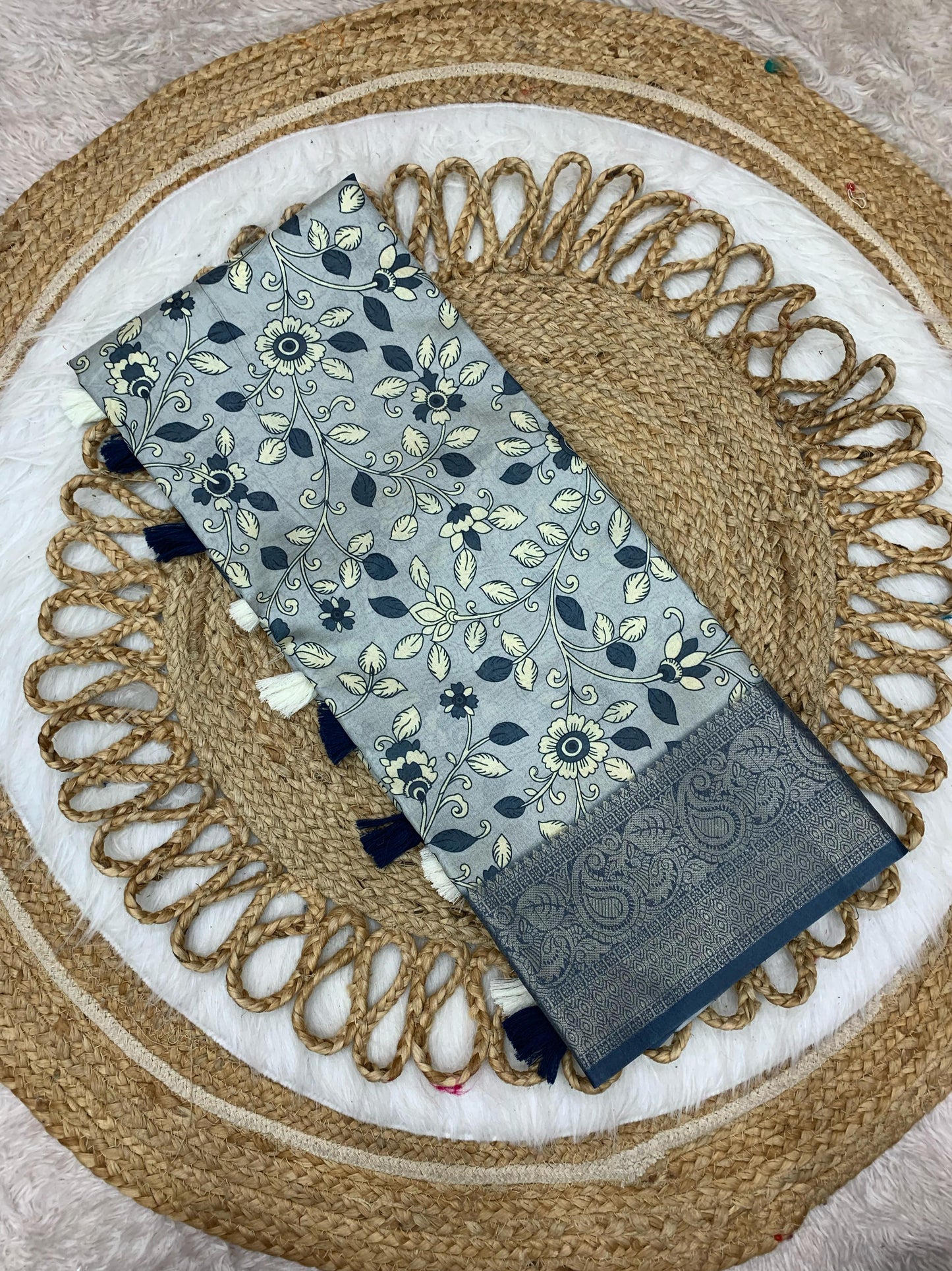 DP-PEACOCK DIGITAL DOLA SILK SAREE WITH BEAUTIFUL RICH PEACOCK PALLU WITH VIRAL DESIGN BODY WITH TASSELS