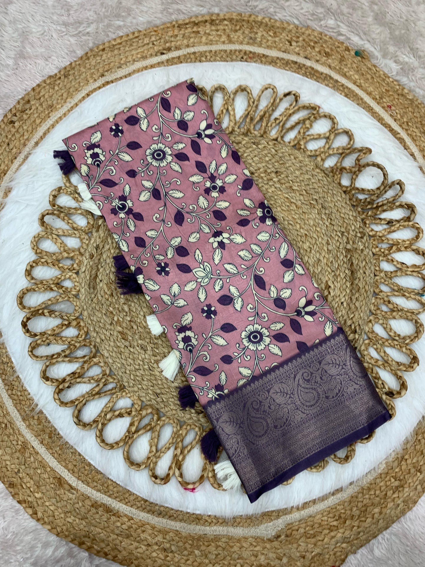 DP-PEACOCK DIGITAL DOLA SILK SAREE WITH BEAUTIFUL RICH PEACOCK PALLU WITH VIRAL DESIGN BODY WITH TASSELS
