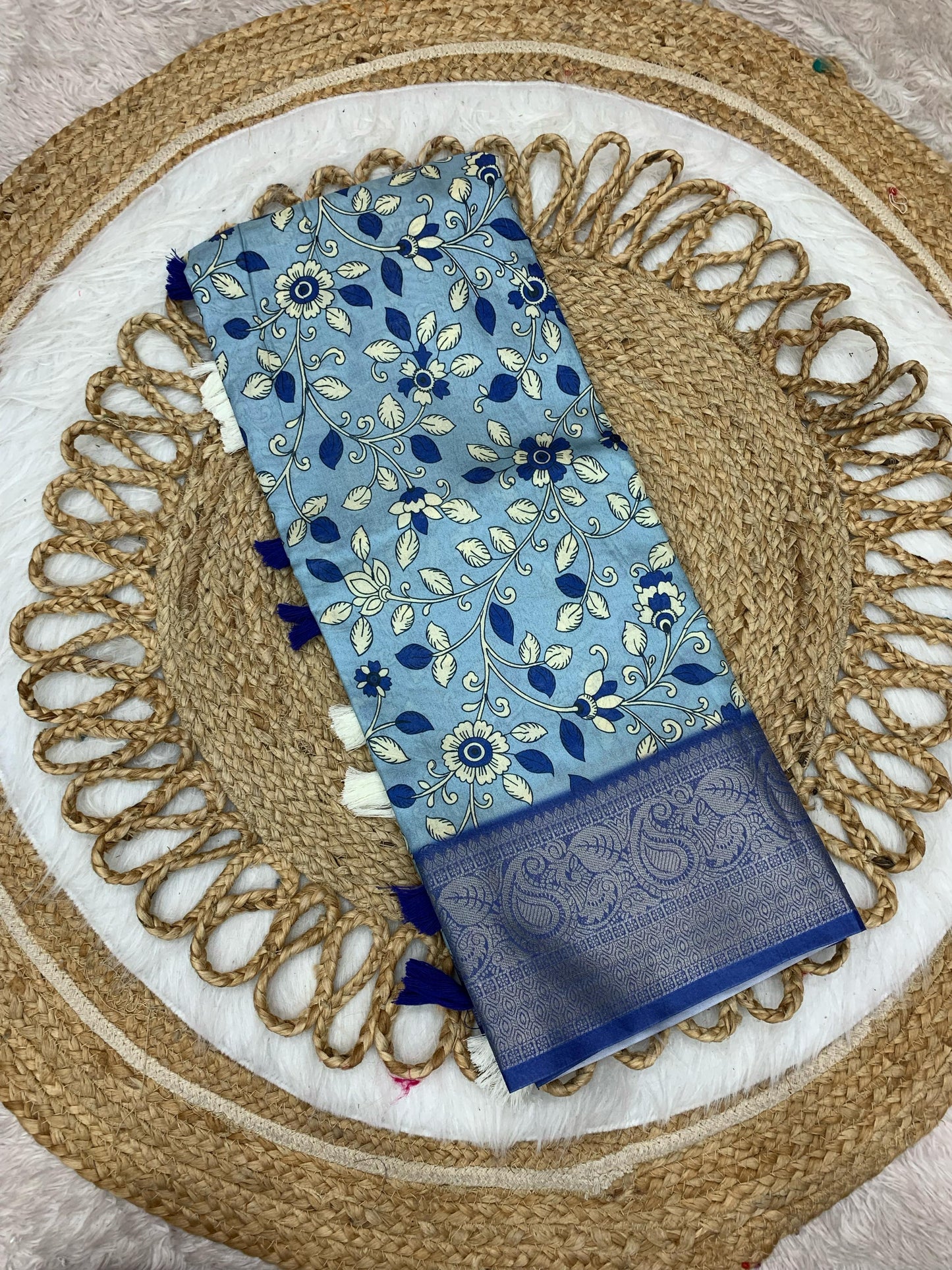 DP-PEACOCK DIGITAL DOLA SILK SAREE WITH BEAUTIFUL RICH PEACOCK PALLU WITH VIRAL DESIGN BODY WITH TASSELS