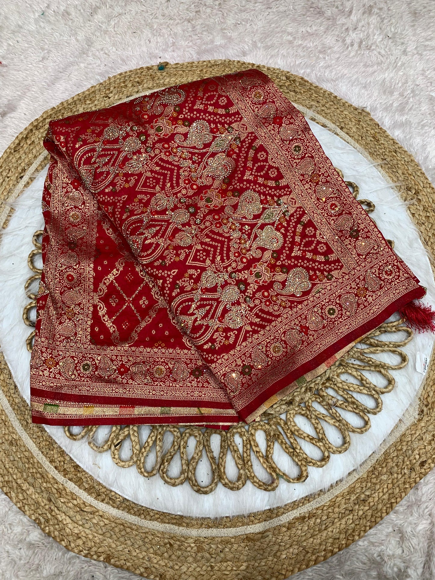BS-GHARCHOLA EUROPIAN DOLA SILK WITH HEAVY JARKAN WORK WITH GRAND PALLU WITH GHARCHOLA DESIGN
