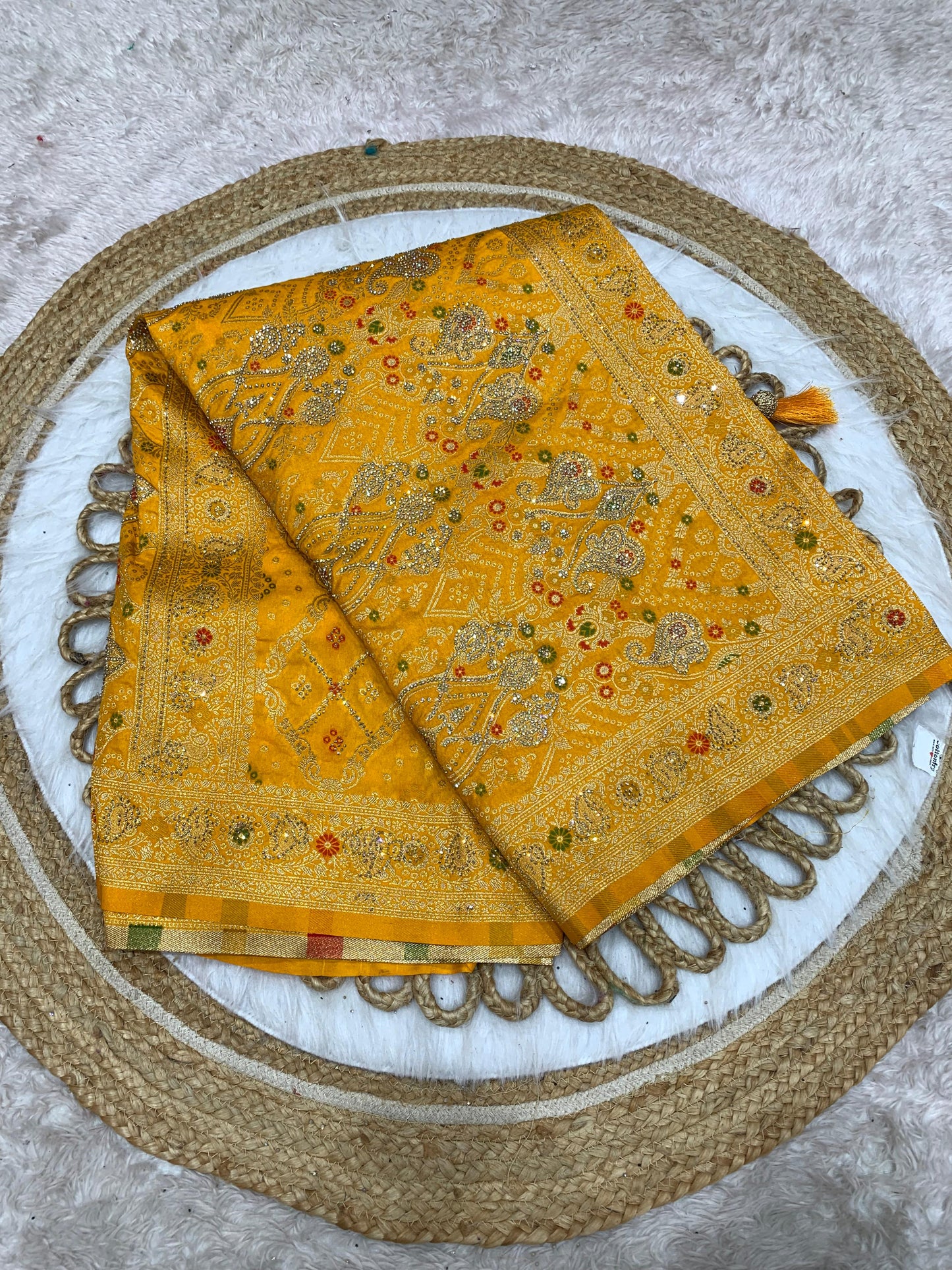 BS-GHARCHOLA EUROPIAN DOLA SILK WITH HEAVY JARKAN WORK WITH GRAND PALLU WITH GHARCHOLA DESIGN