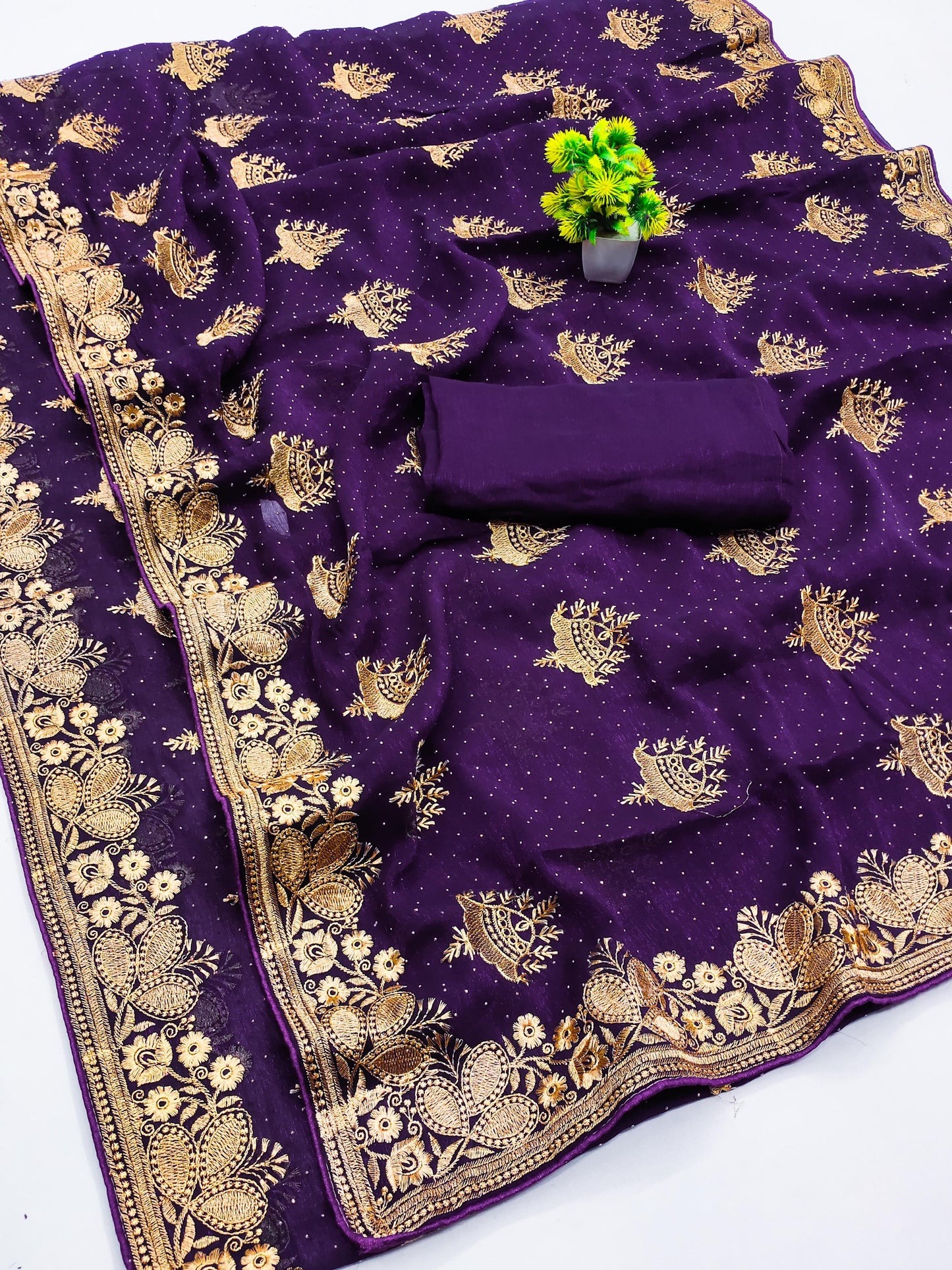 DF-BELL PREMIUM SIMMER SAREE WITH BEAUTIFUL HEAVY EMBORIDERY WORK WITH BELL DESIGN ON BODY WITH SIROSKI WORK ALL OVER