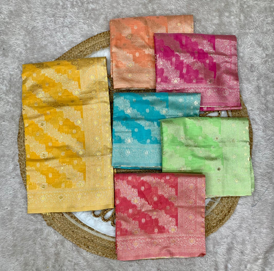 CT-LAHERIA SPUN COTTON SAREE WITH BEAUTIFUL LAHERIA DESIGN WITH MX JAREE WITH TASSELS ATTACHED ON PALLU