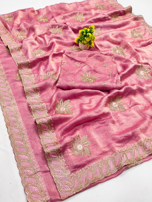 DF-HEAVEN-2 PREMIUM MULMULI CHIFFON SAREE WITH CRAFTED WITH BEAUTIFUL THREAD WORK WITH ELEGANT EMBROIDERY WORK WITH DIAMOND ALL OVER