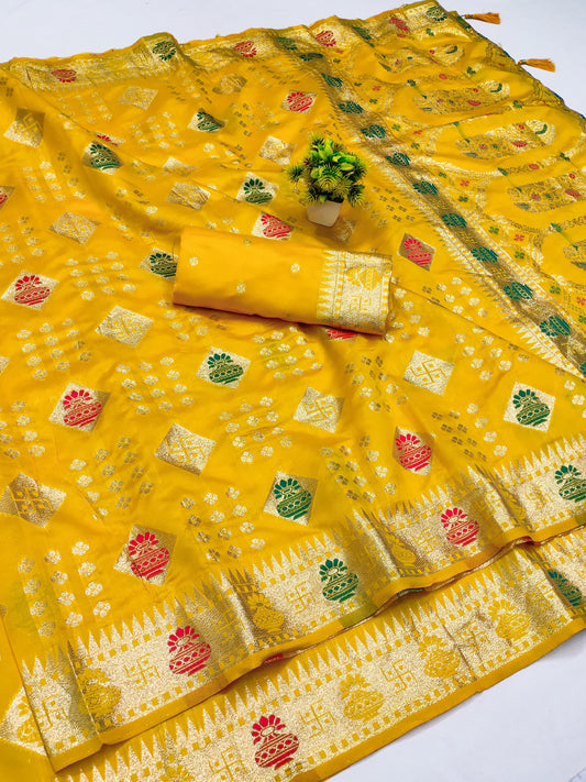 AJ-KALASH KOTA SILK SAREE WITH TRENDING LOTUS FLOWER WEAVING DESIGN WITH TASSELS