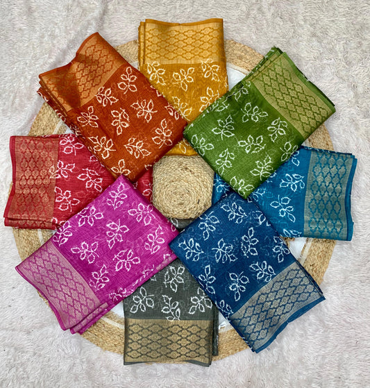 CP-7072 LINEN COTTON SAREE WITH BEAUTIFUL PRINT