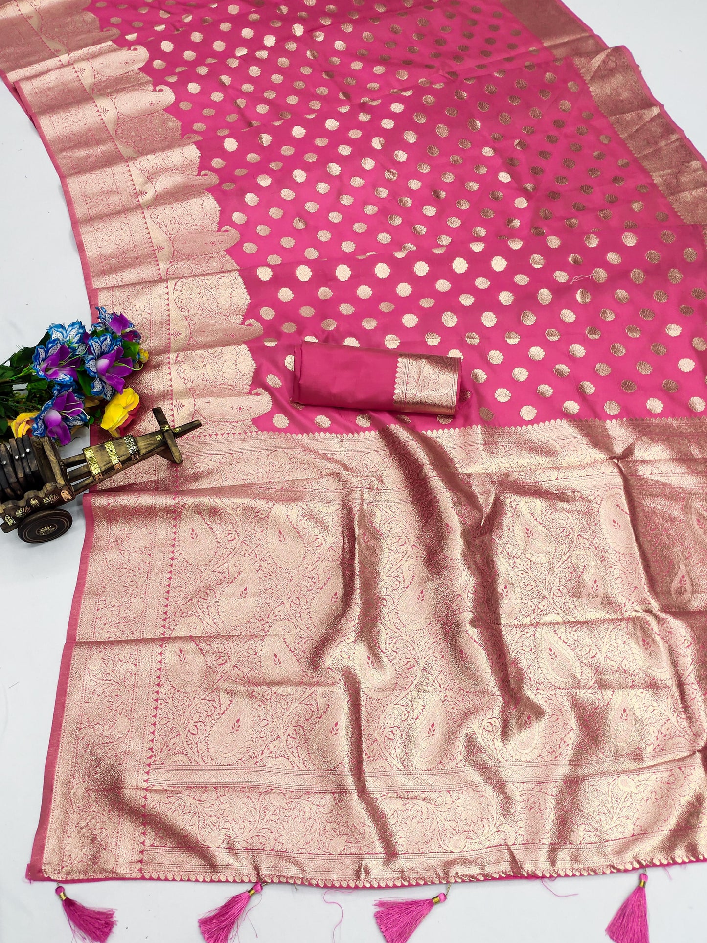 AJ-KANCHAN PREMIUM SOFT SILK GRAND CARRY PALLU WITH PATLI WORK WITH TASSLES